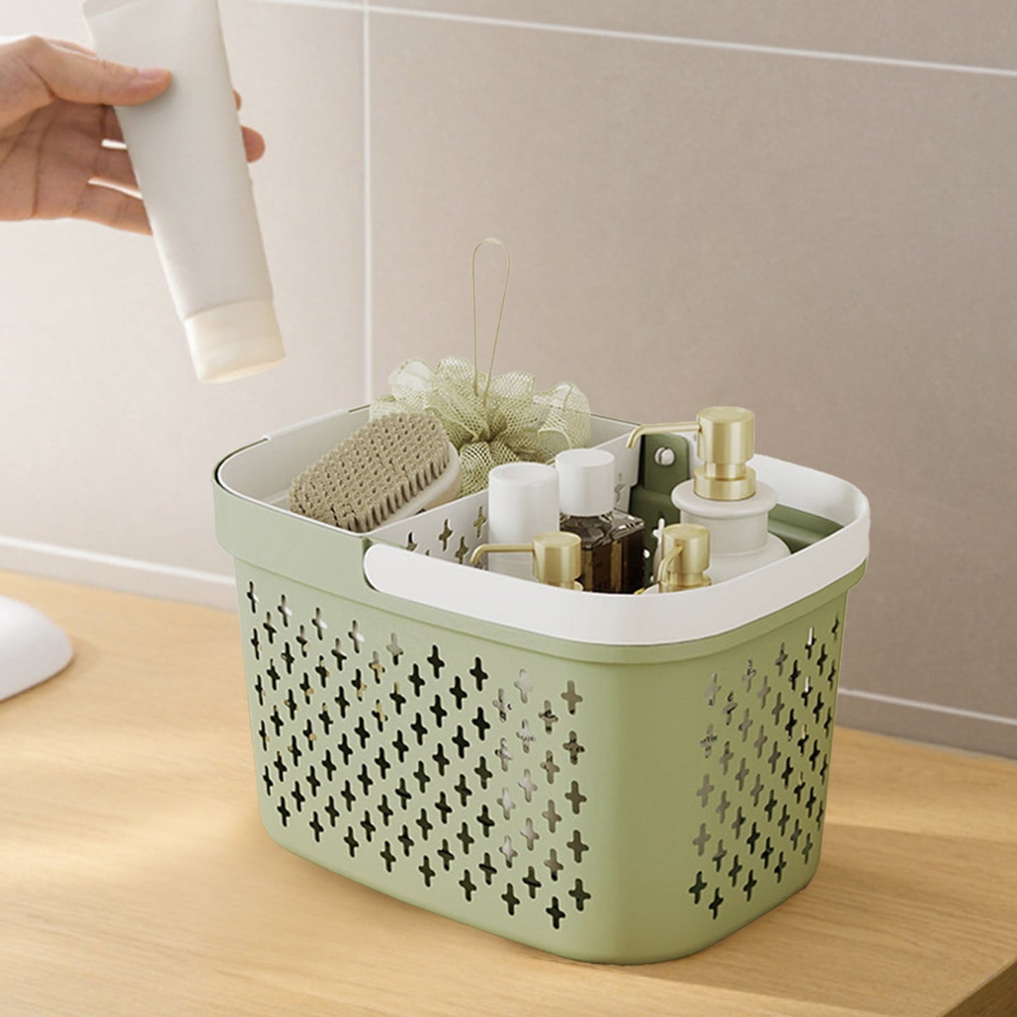 Kdkad Portable Shower Caddy Basket - Water-Resistant Bath Organizer with Drain Holes | PP Plastic Dorm Essential with Handles for Toiletries & Cosmetics Storage 7.5×10.4×6.6 in A