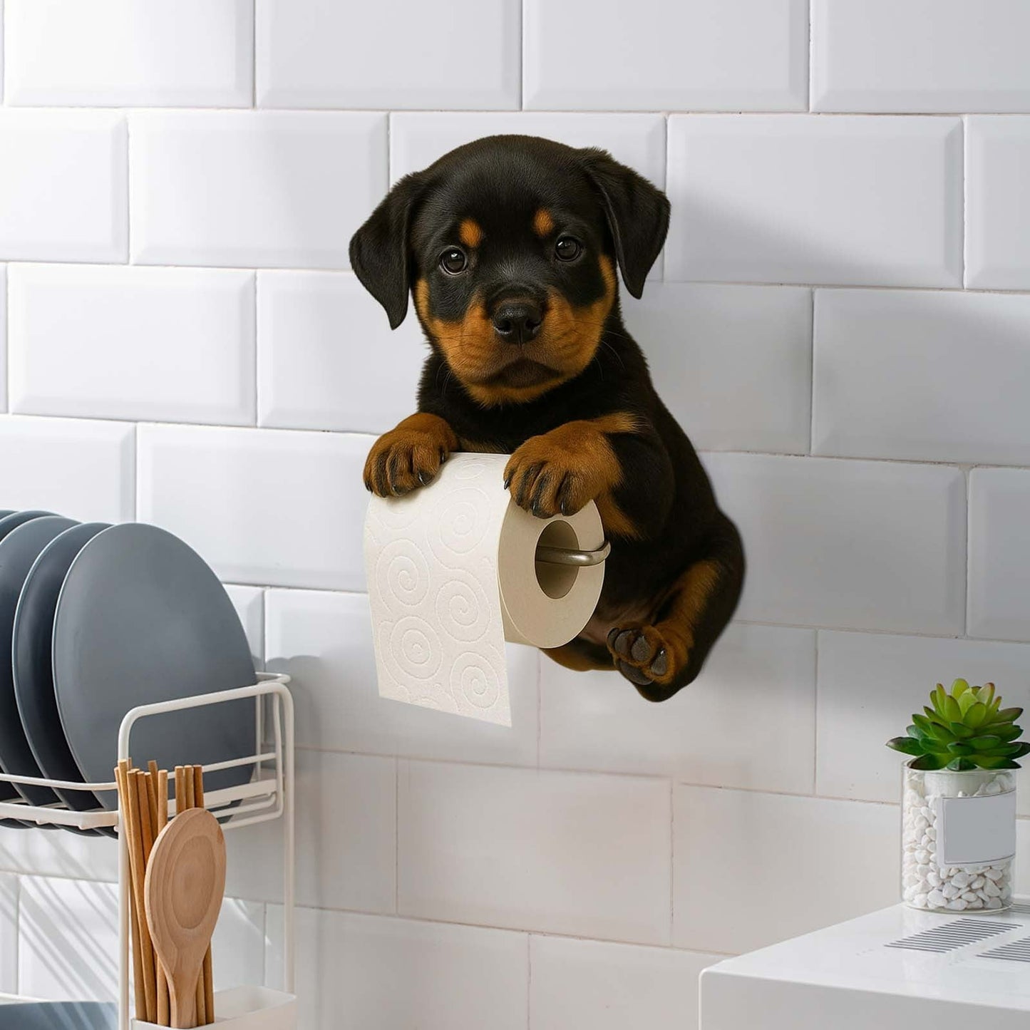 Darzheoy Dogs Toilet Roll Holder Series, 3D Resin Cute Dog Towel Rack, Wall Mouted Toilets Paper Storage Dispenser for Home Bathroom Kitchen B