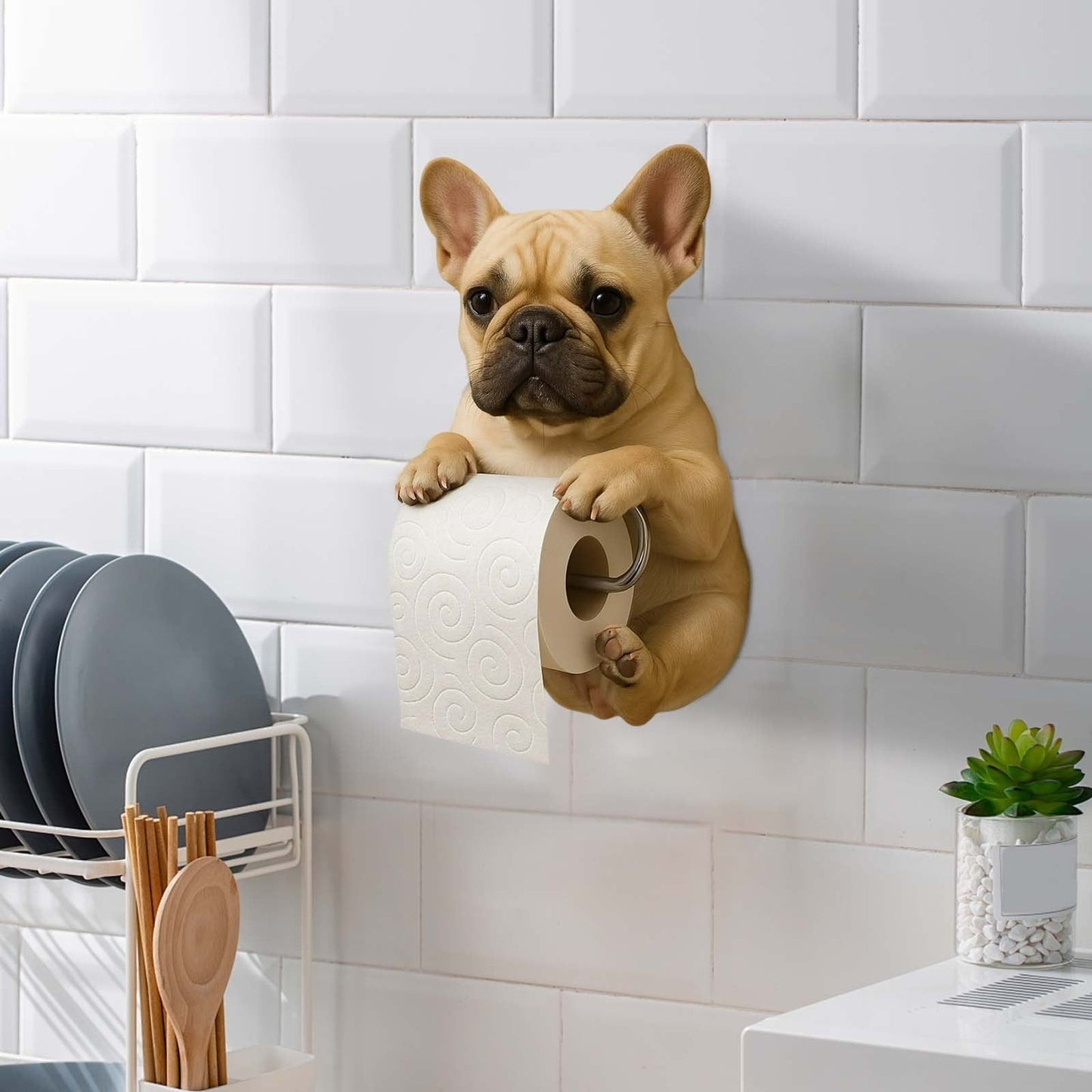 Darzheoy Dogs Toilet Roll Holder Series, 3D Resin Cute Dog Towel Rack, Wall Mouted Toilets Paper Storage Dispenser for Home Bathroom Kitchen E