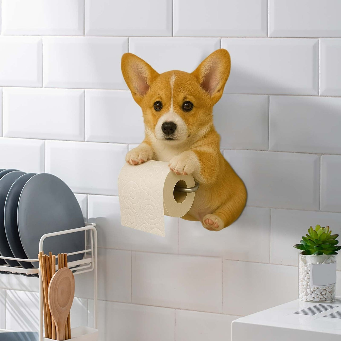 Darzheoy Dogs Toilet Roll Holder Series, 3D Resin Cute Dog Towel Rack, Wall Mouted Toilets Paper Storage Dispenser for Home Bathroom Kitchen G