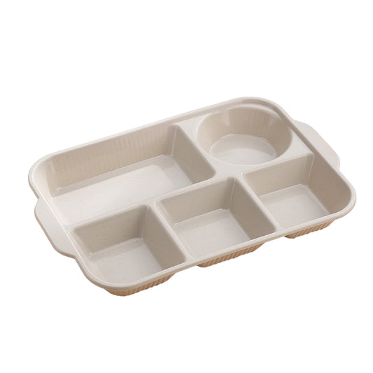 Darzheoy Unbreakable Divided Plates, 5-Compartment Wheat Straw Tray Divided Food Plates Lunch Trays Section Plates for Kids Adults, Microwave Dishwasher Safe, BPA Free Beige