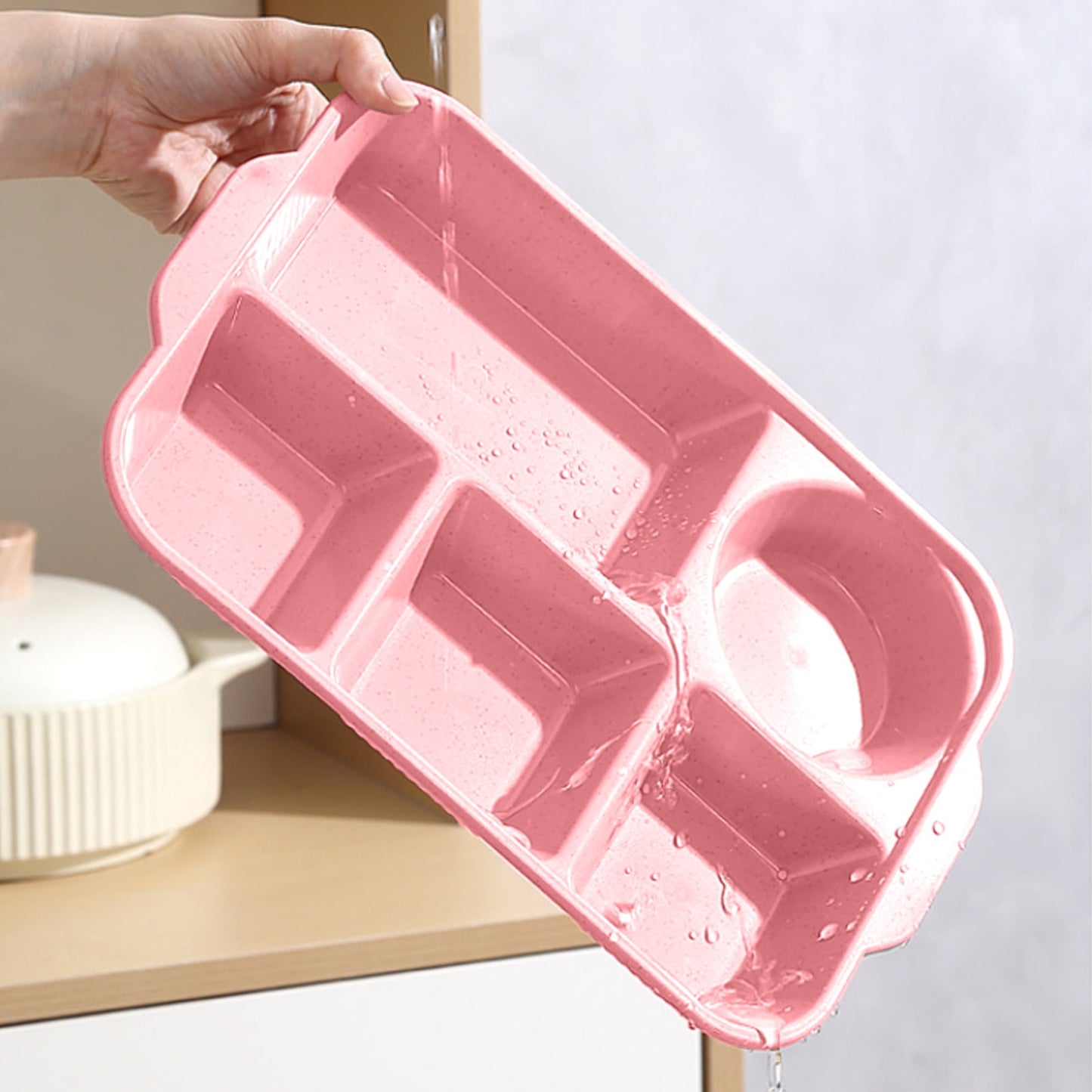 Darzheoy Unbreakable Divided Plates, 5-Compartment Wheat Straw Tray Divided Food Plates Lunch Trays Section Plates for Kids Adults, Microwave Dishwasher Safe, BPA Free Pink