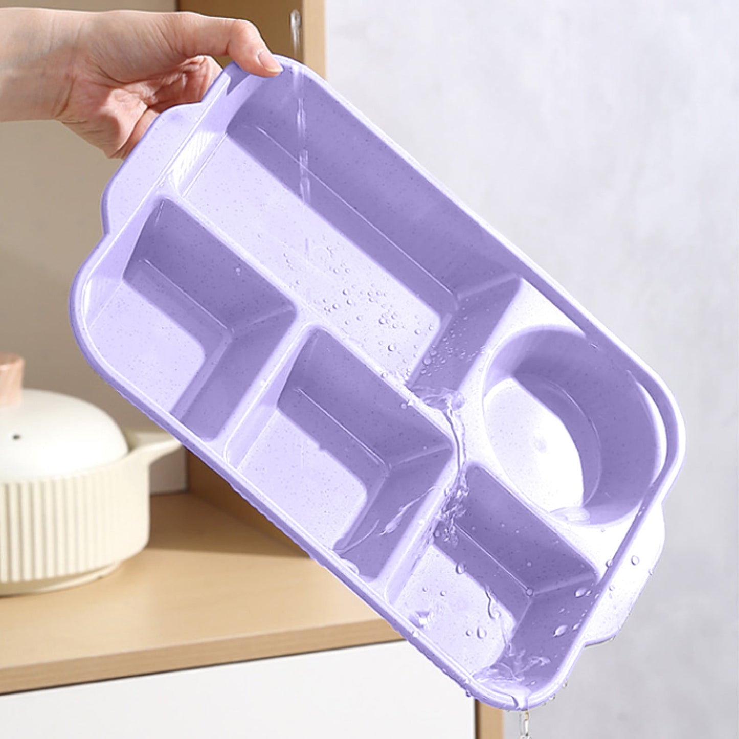 Darzheoy Unbreakable Divided Plates, 5-Compartment Wheat Straw Tray Divided Food Plates Lunch Trays Section Plates for Kids Adults, Microwave Dishwasher Safe, BPA Free Purple