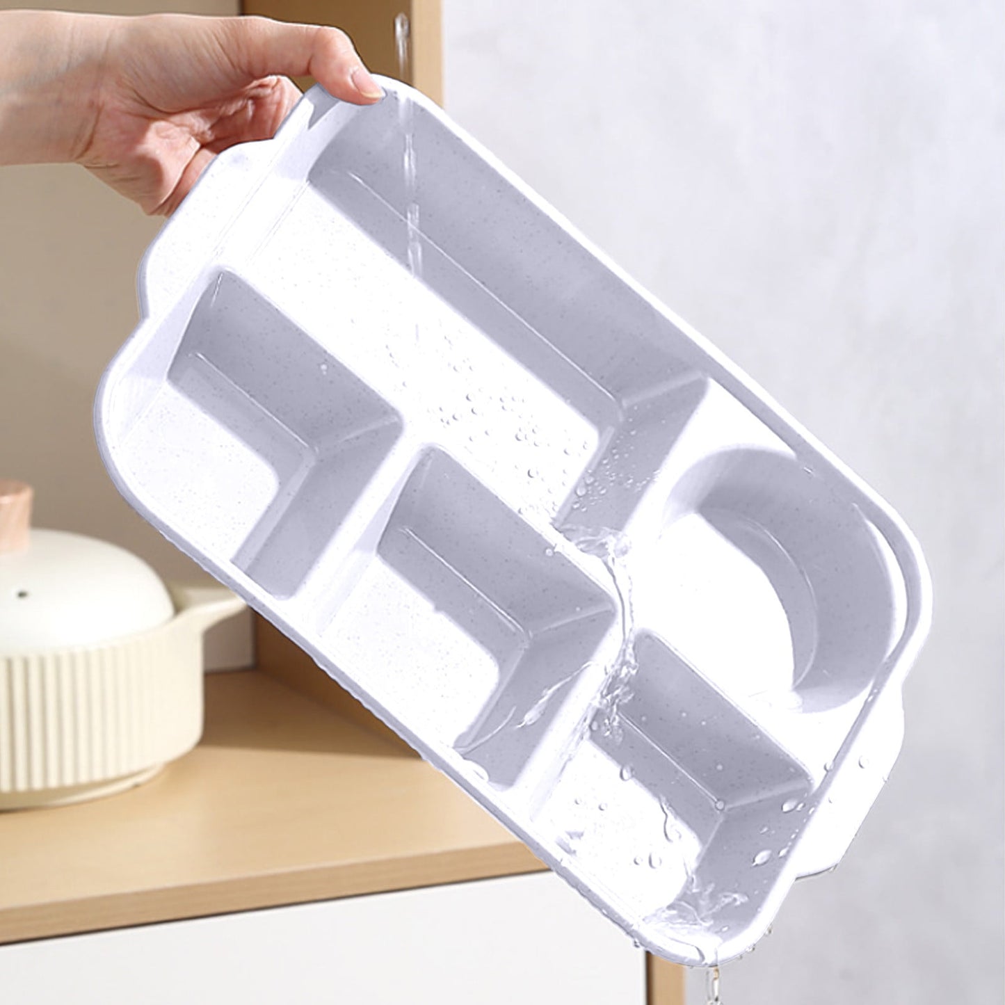 Darzheoy Unbreakable Divided Plates, 5-Compartment Wheat Straw Tray Divided Food Plates Lunch Trays Section Plates for Kids Adults, Microwave Dishwasher Safe, BPA Free White