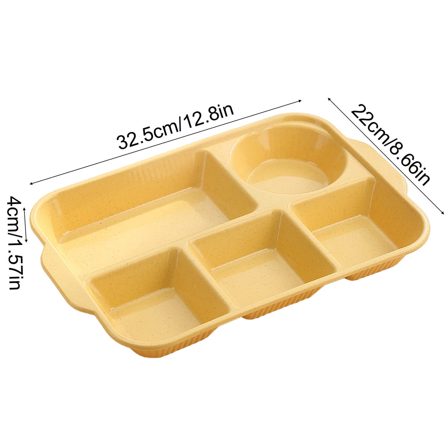 Darzheoy Unbreakable Divided Plates, 5-Compartment Wheat Straw Tray Divided Food Plates Lunch Trays Section Plates for Kids Adults, Microwave Dishwasher Safe, BPA Free Yellow