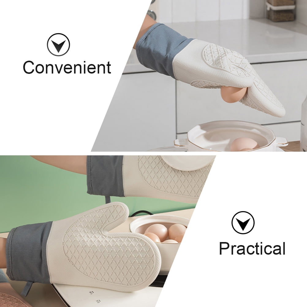 HOOWIFFY Silicone Oven Mitts Baking Gloves White 2 Pieces for Kitchen Cooking
