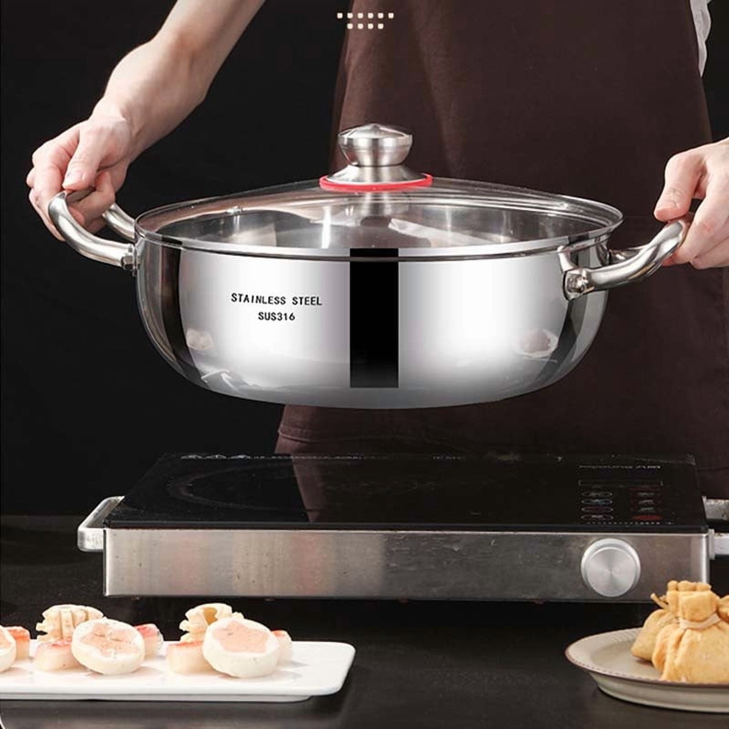 Darzheoy 316 Stainless Steel Hot Pot with Lid Large Pots for Cooking Thick Bottom Stew Soup Pots with Lid Stockpot for Pasta, Soup, Simmer Kitchens Appliances Multicolor