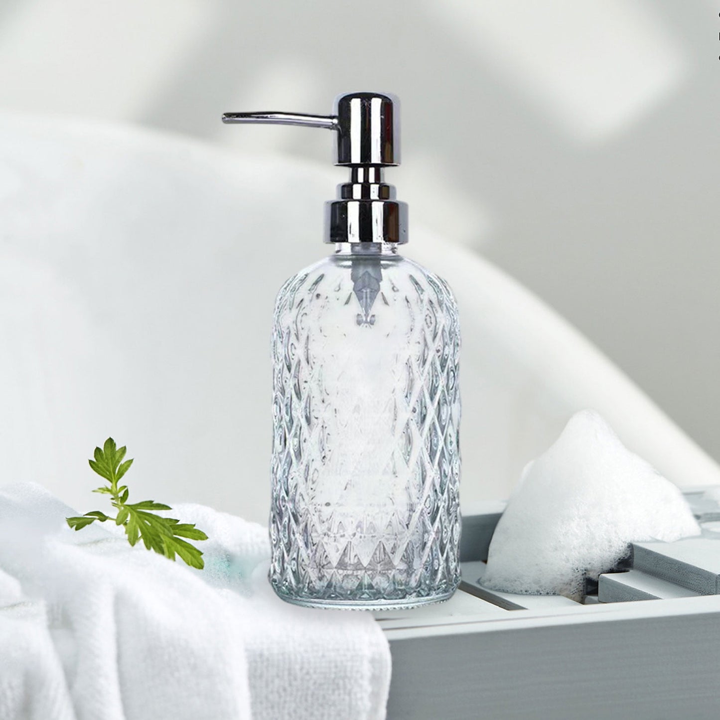 Darzheoy Glass Soap Dispenser 15 Oz for Bathroom Kitchen, Hand Soap/Lotion Dispenser with Plastic Pump White