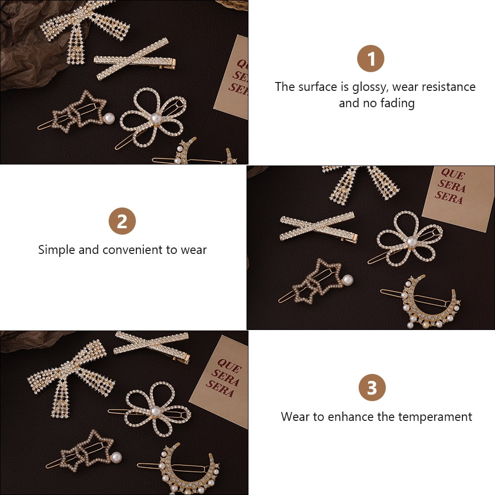 HOOWIFFY 5-Pack Rhinestone Hair Barrettes Small Sparkling Hair Clips for Women Daily Wear and Stylish Accessories