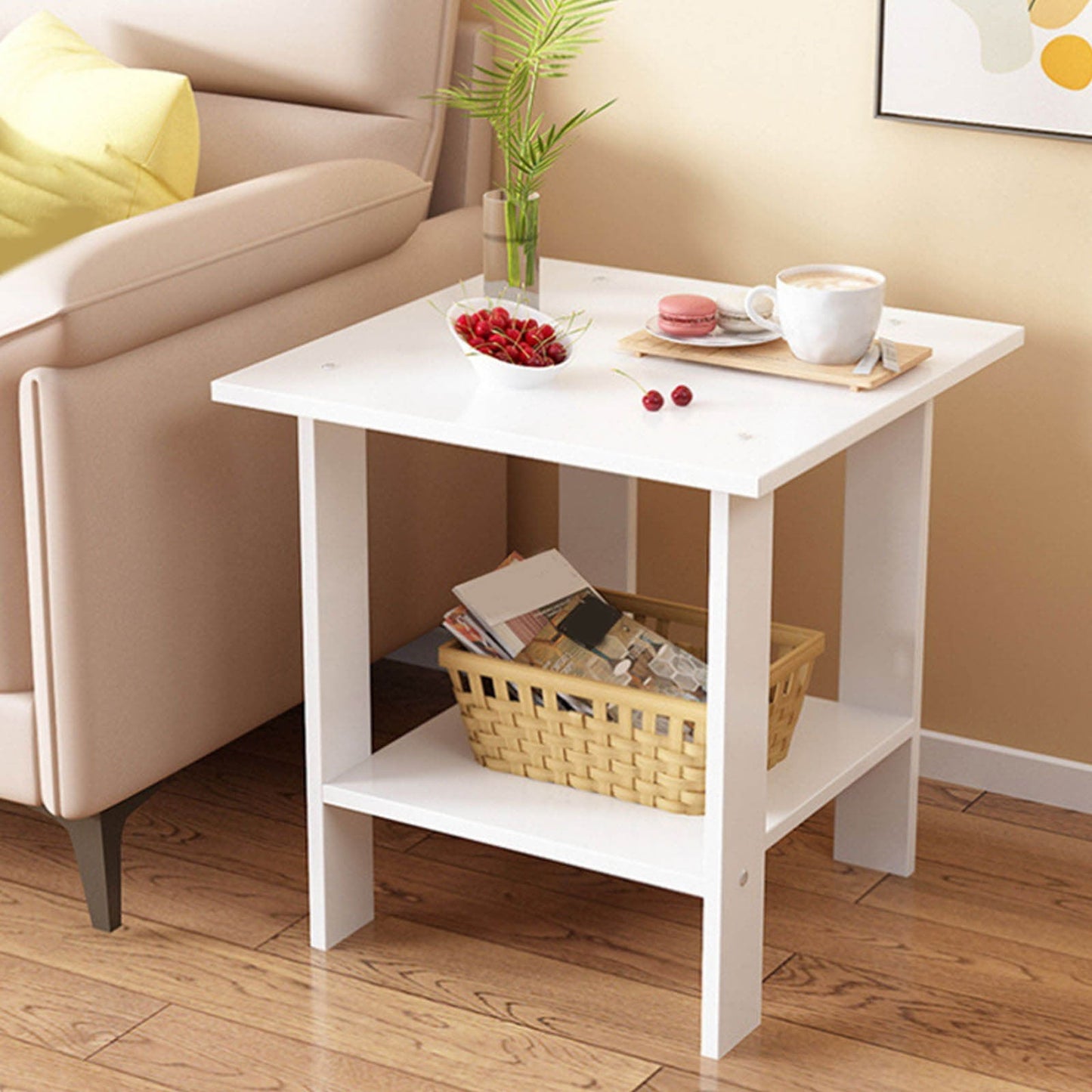 Kdkad Compact Multi-Functional Side Table, Small Accent End Table for Sofa, Bedside, Living Room & Apartment, Portable Tea Table Nightstand White
