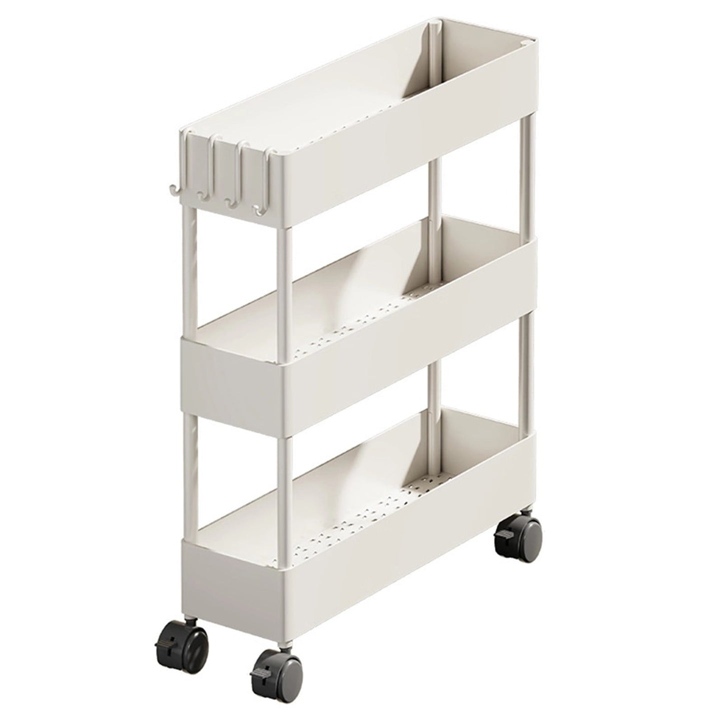 Kdkad Slim Space Saver Rolling Cart, 4.7-Inch Wide Storage Organizer with Wheels for Bathroom, Laundry Room, Between Washer & Toilet, 3-Tier Slim Design White