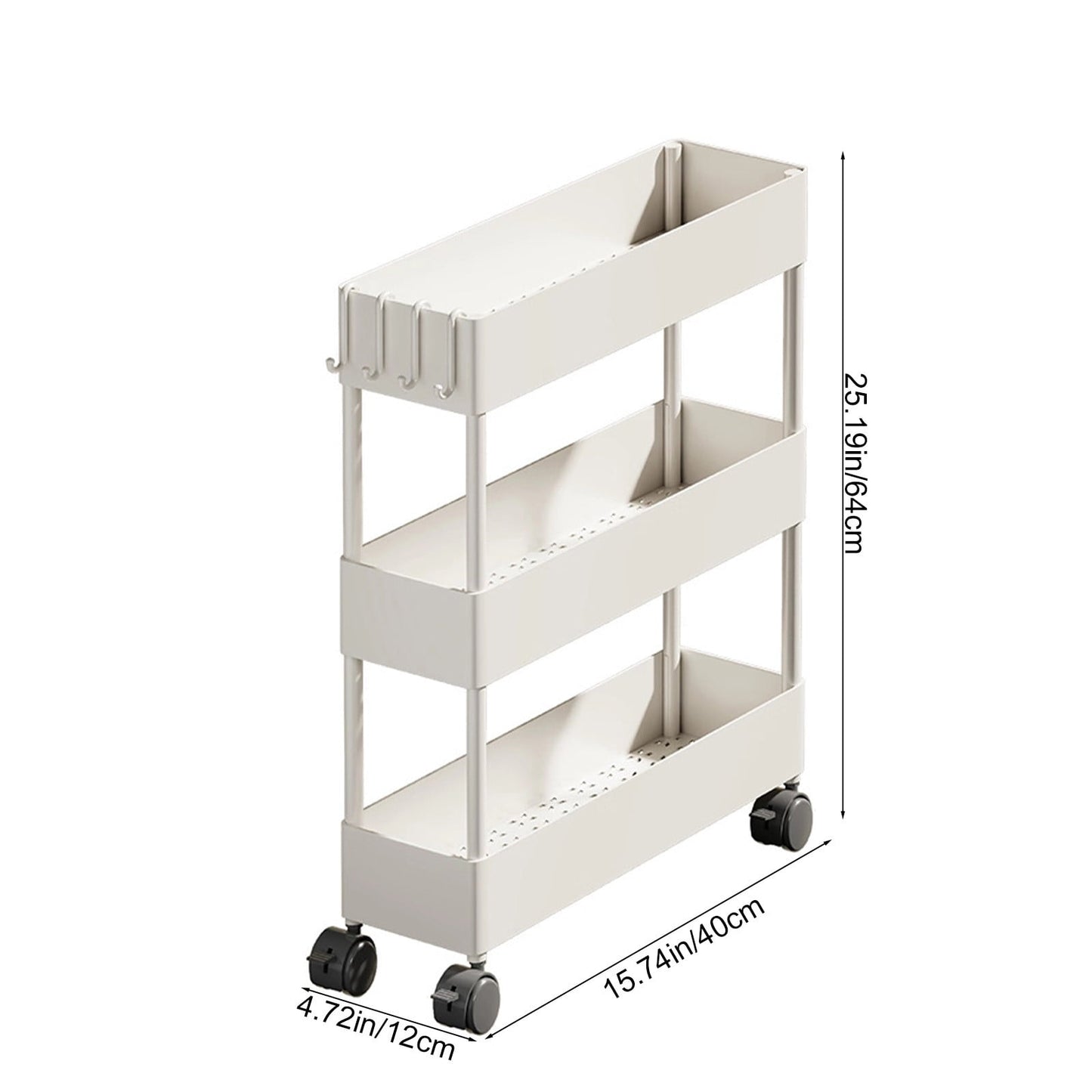 Kdkad Slim Space Saver Rolling Cart, 4.7-Inch Wide Storage Organizer with Wheels for Bathroom, Laundry Room, Between Washer & Toilet, 3-Tier Slim Design White