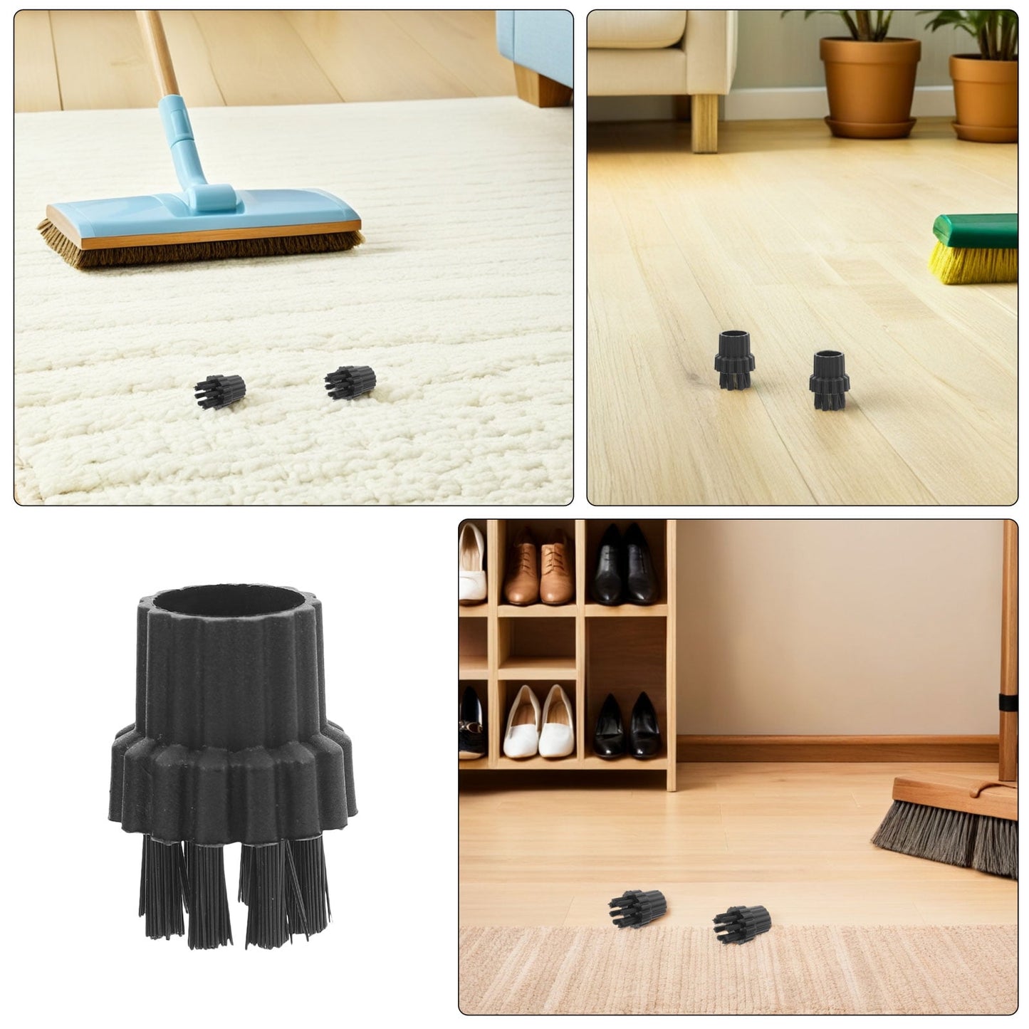 HOOWIFFY 12Pcs Steamer Brush Attachments for Steam Cleaner Mop with Black Nylon Bristles for Effective Cleaning