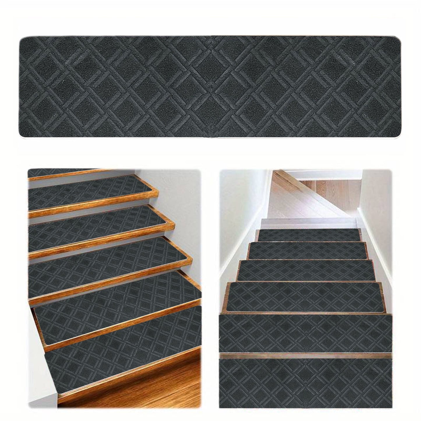 Chmadoxn 4-Piece Non-Slip Stair Treads, Self-Adhesive Striped Carpet Mats, Absorbent & Quiet Step Pads, Can Be Cut to Fit, Washable for Indoor Staircase Safety\u200b\u200b Gray 3