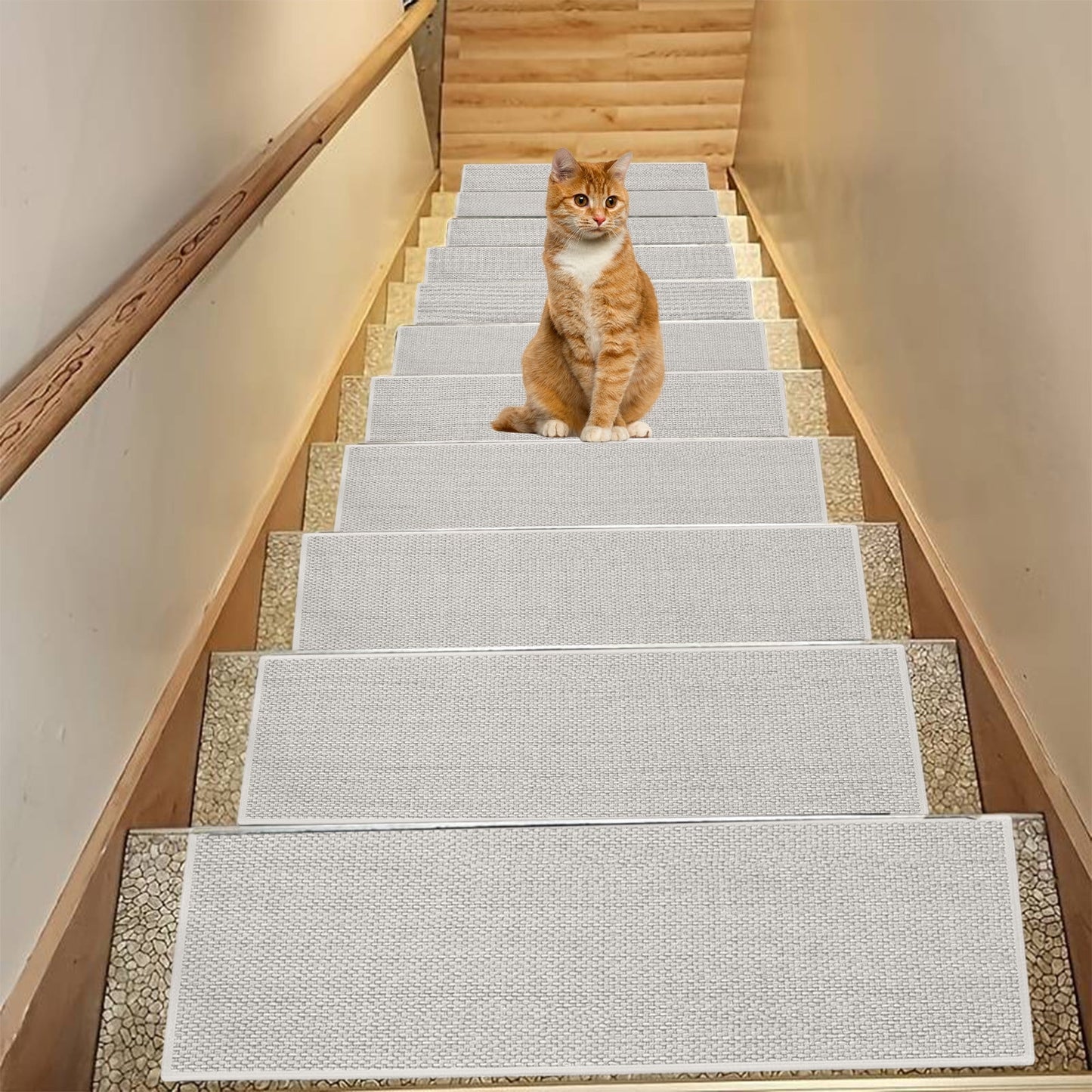 Chmadoxn 4-Piece Non-Slip Stair Treads, Self-Adhesive Striped Carpet Mats, Absorbent & Quiet Step Pads, Can Be Cut to Fit, Washable for Indoor Staircase Safety\u200b\u200b White 1