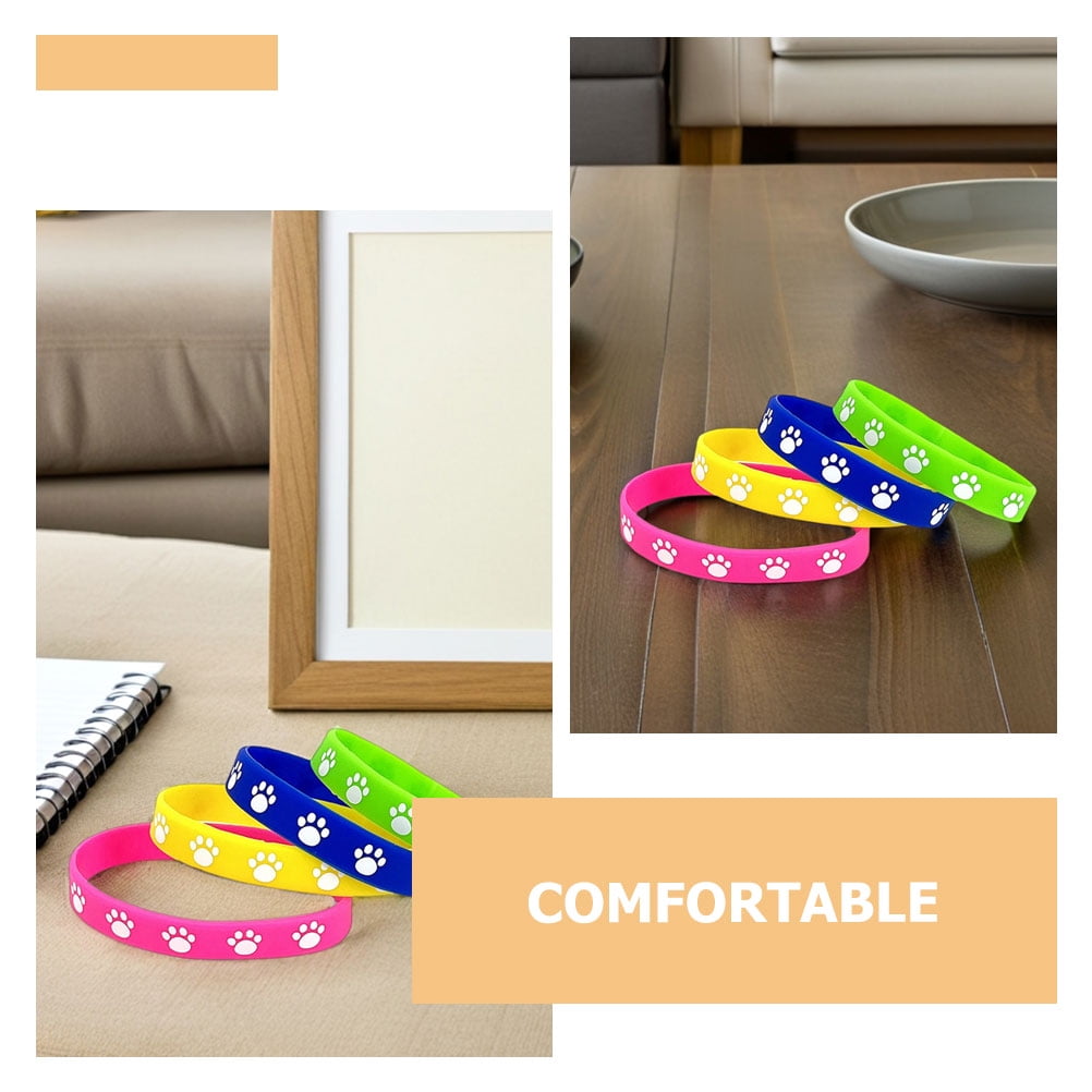 HOOWIFFY 32Pcs Cute Dog Paw Print Silicone Bracelets Soft Comfortable Wristbands