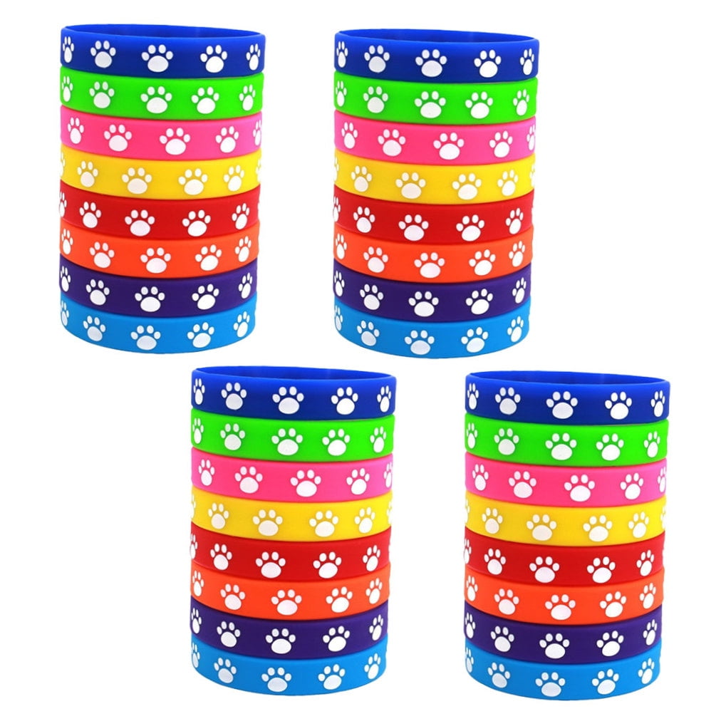 HOOWIFFY 32Pcs Cute Dog Paw Print Silicone Bracelets Soft Comfortable Wristbands