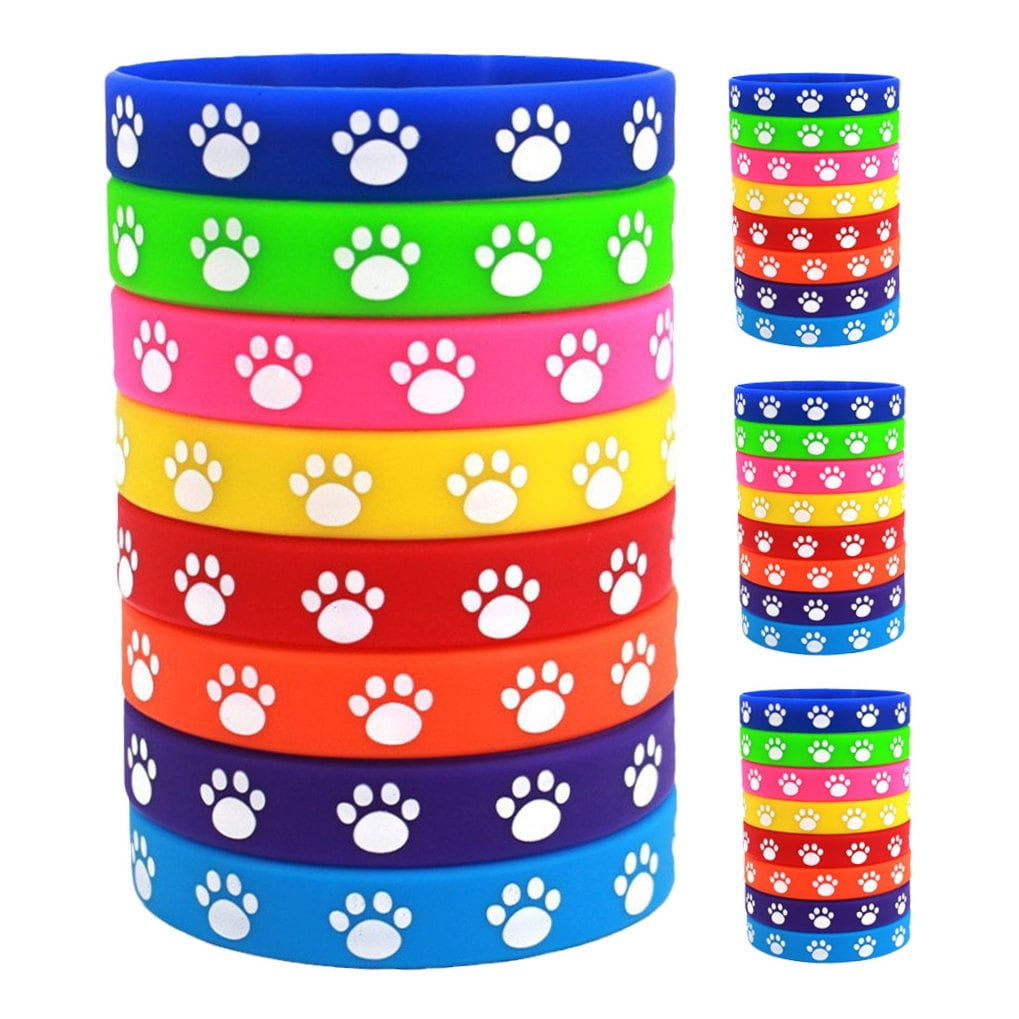 HOOWIFFY 32Pcs Cute Dog Paw Print Silicone Bracelets Soft Comfortable Wristbands