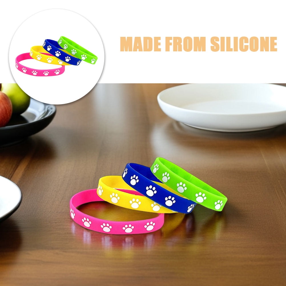 HOOWIFFY 32Pcs Cute Dog Paw Print Silicone Bracelets Soft Comfortable Wristbands