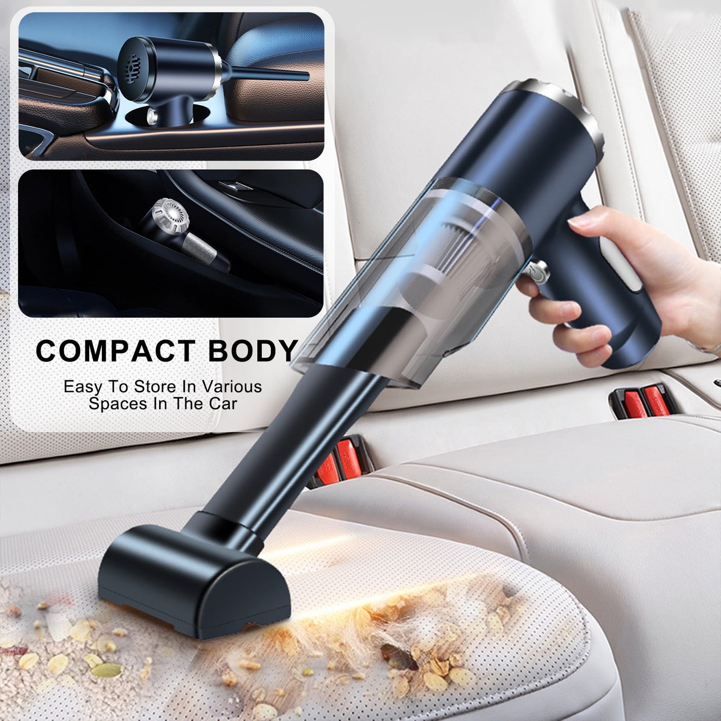 Chmadoxn Cordless Vacuum Cleaner, Portable Handheld Car Vacuum Cleaner - 50W 9000Pa Strong Suction, 7.4V USB Rechargeable, Mini Folding Design with 6 Accessories, Black ABS Dust Buster for Car/Home