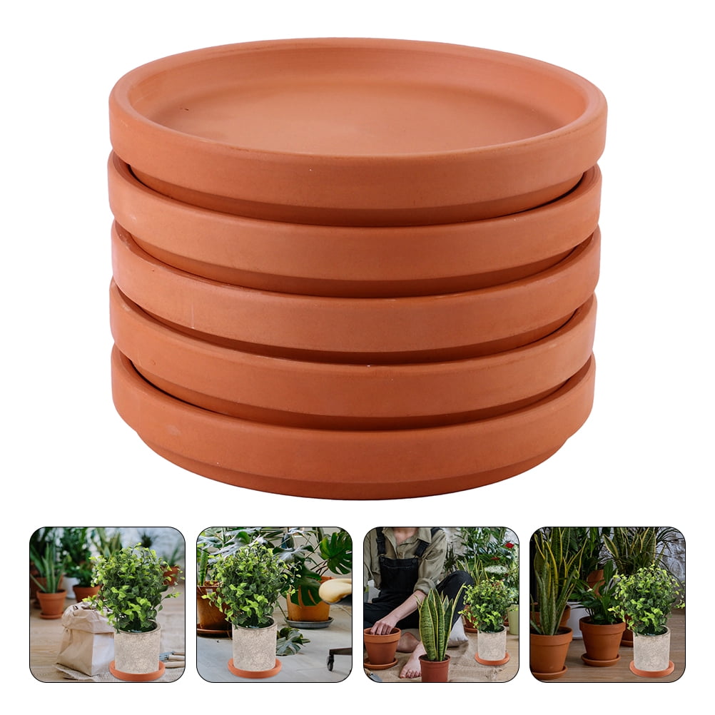 HOOWIFFY Chocolate Red Clay Flower Pot Tray for Indoor Outdoor Use 5Pcs