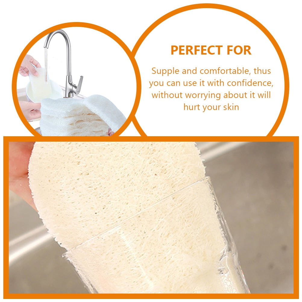 HOOWIFFY 3-Pack Natural Loofah Sponge Kitchen Scrubber Set with High Absorption Beige Multipurpose Cleaning Brushes
