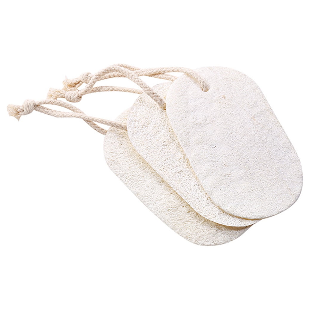 HOOWIFFY 3-Pack Natural Loofah Sponge Kitchen Scrubber Set with High Absorption Beige Multipurpose Cleaning Brushes