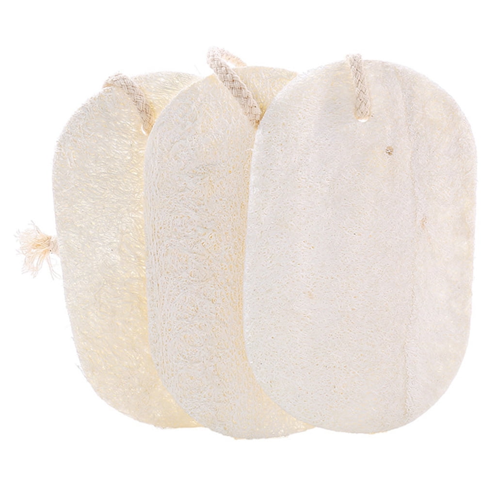 HOOWIFFY 3-Pack Natural Loofah Sponge Kitchen Scrubber Set with High Absorption Beige Multipurpose Cleaning Brushes