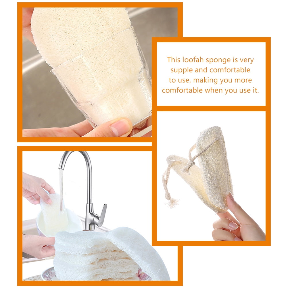 HOOWIFFY 3-Pack Natural Loofah Sponge Kitchen Scrubber Set with High Absorption Beige Multipurpose Cleaning Brushes