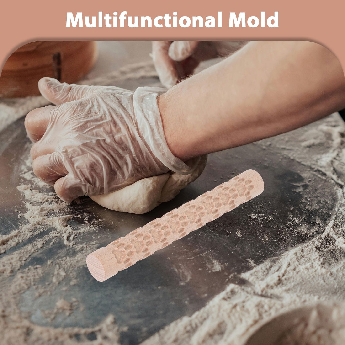 HOOWIFFY Pottery Slab Roller Embossed Rolling Pin Wooden Khaki 1Pack for Baking Cookies Artists