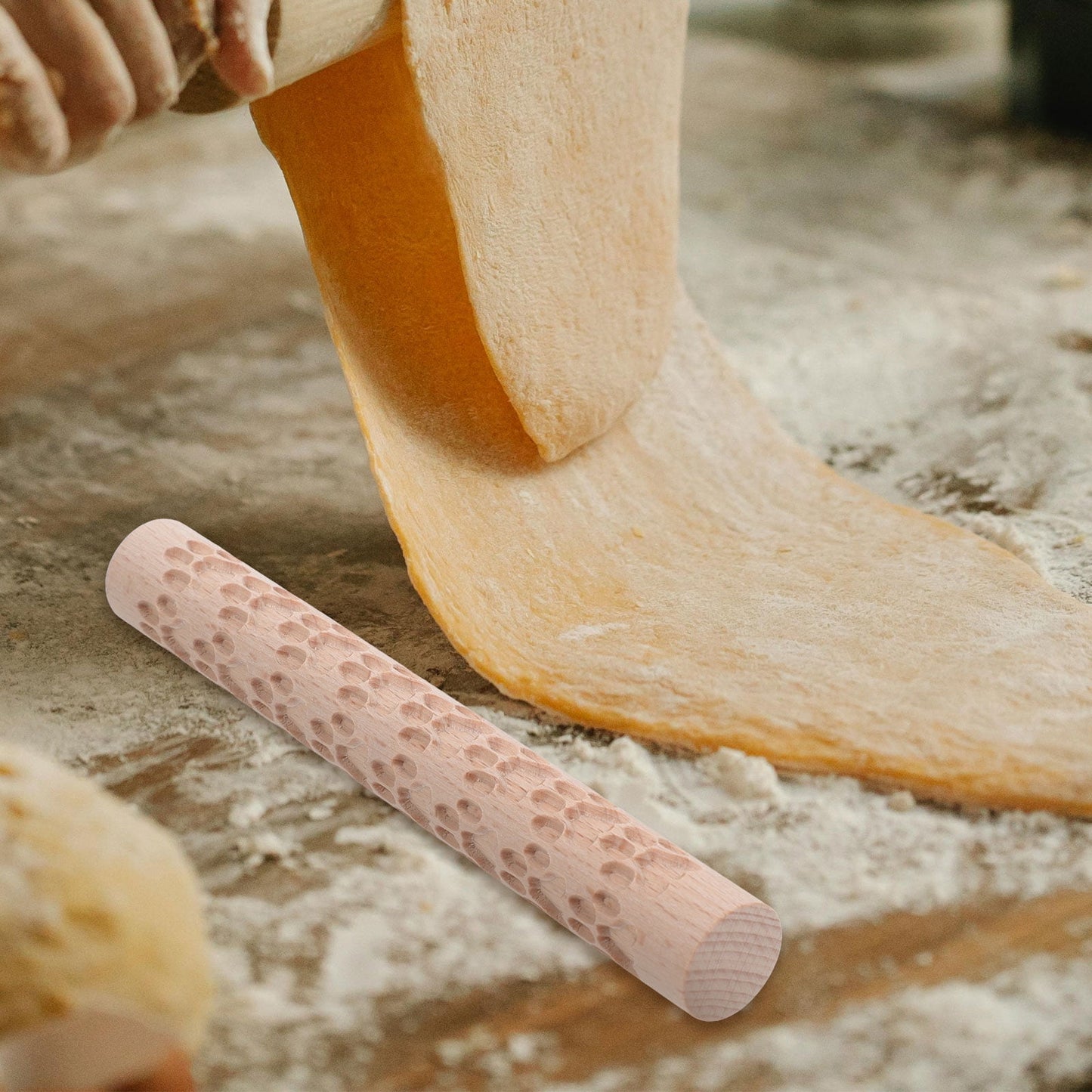 HOOWIFFY Pottery Slab Roller Embossed Rolling Pin Wooden Khaki 1Pack for Baking Cookies Artists