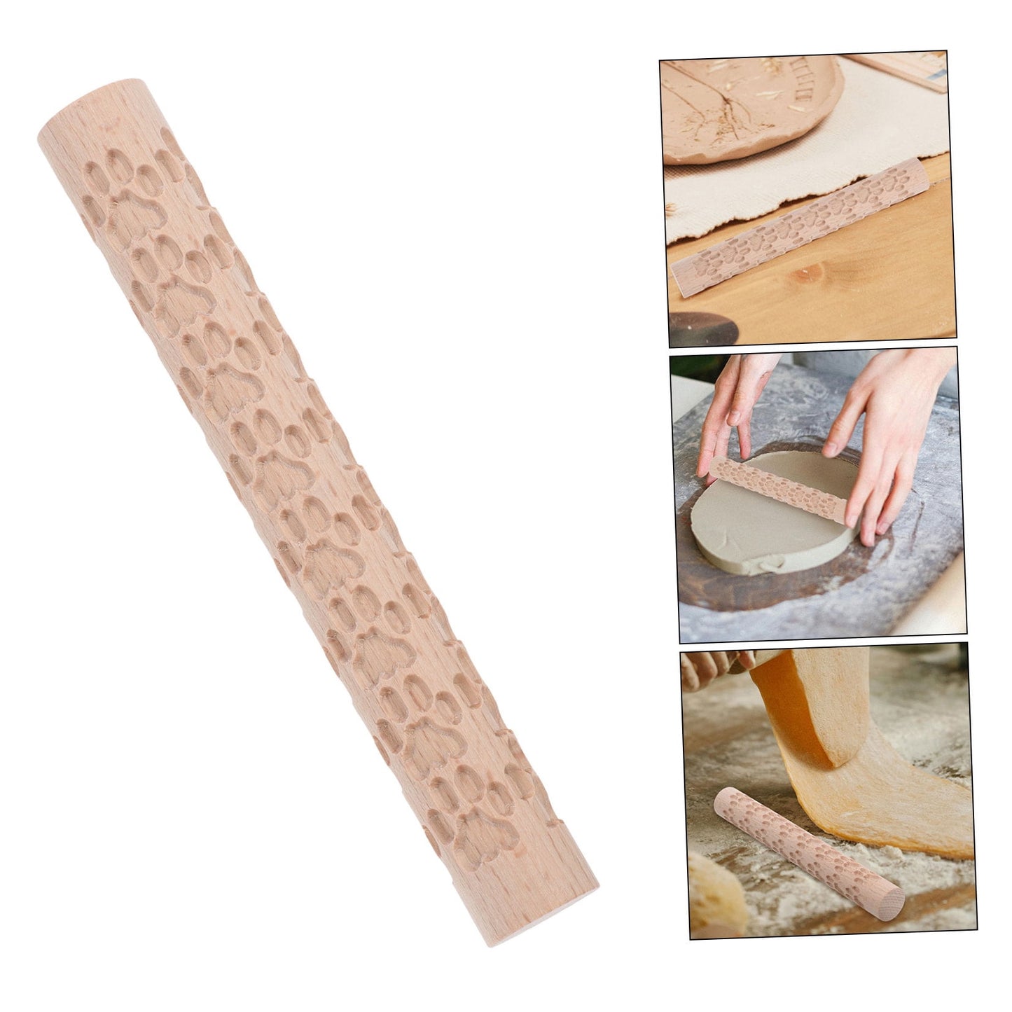 HOOWIFFY Pottery Slab Roller Embossed Rolling Pin Wooden Khaki 1Pack for Baking Cookies Artists