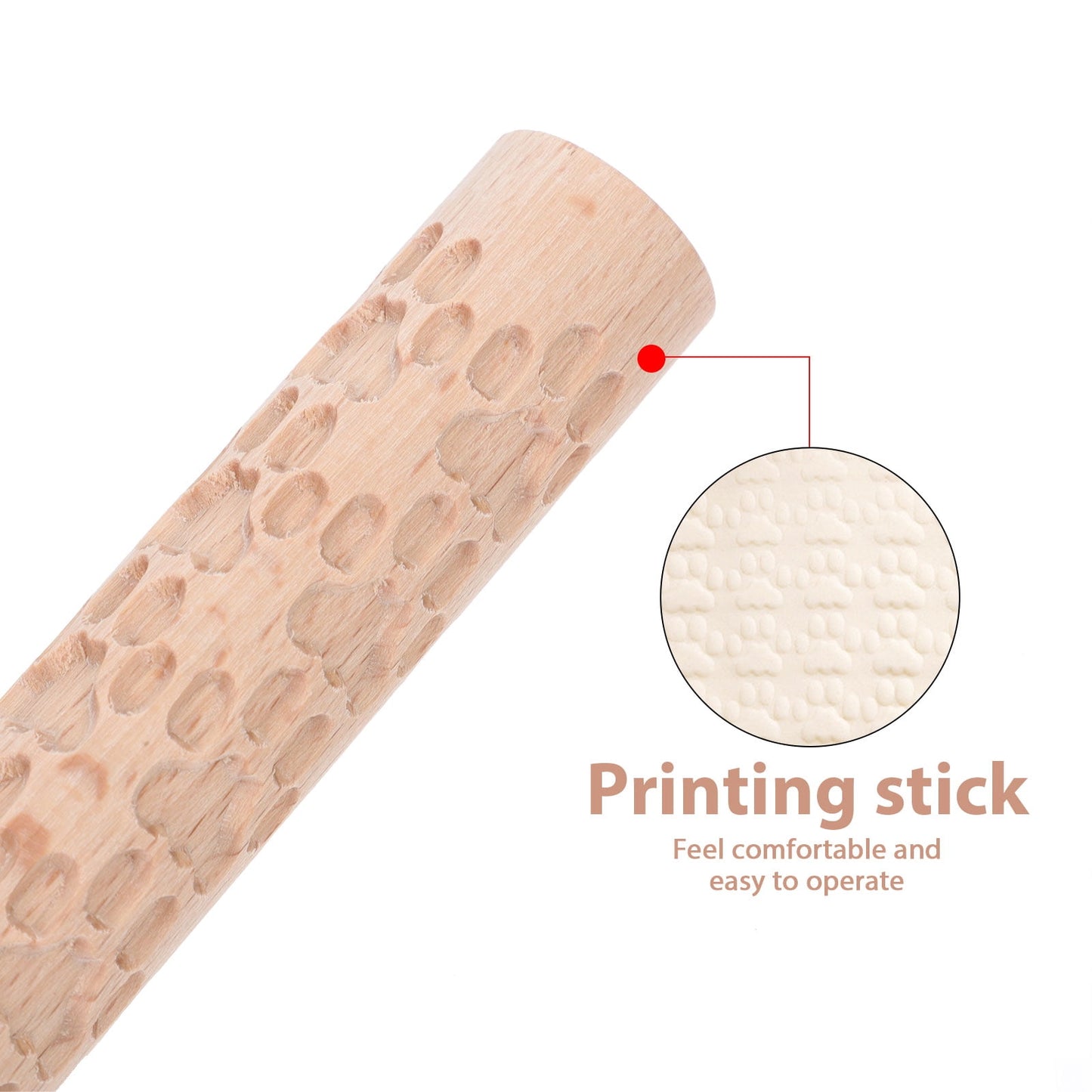 HOOWIFFY Pottery Slab Roller Embossed Rolling Pin Wooden Khaki 1Pack for Baking Cookies Artists
