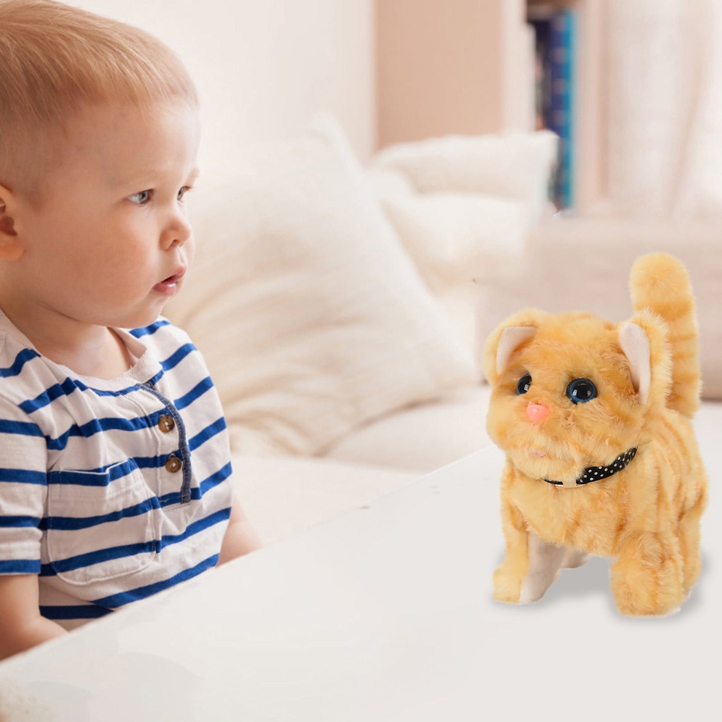 Chmadoxn Toys for Kids Robot Cat Plush Cat Stuffed Animal Interactive Cat, Walk, Bark And Move Tail Electronic Cat Pet, Robot Cat Cat Toy, Toy Cat Children's Birthday Christmas Gift Christmas Gifts One Size White