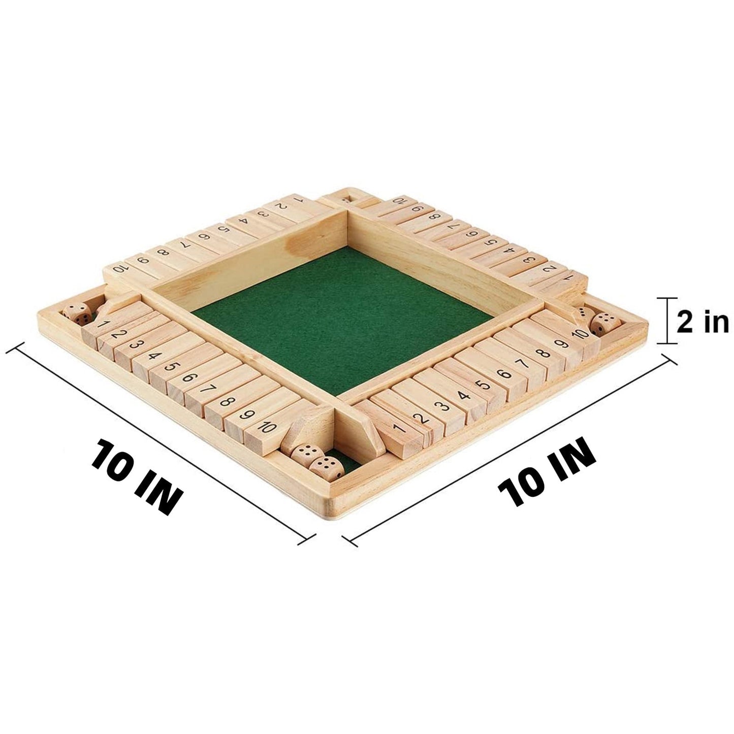 Chmadoxn Games 4 Player Shut The Box Traditional Four Sided Wooden 10 Number Pub Bar Board Dice Game for The Classroom, Home or Pub