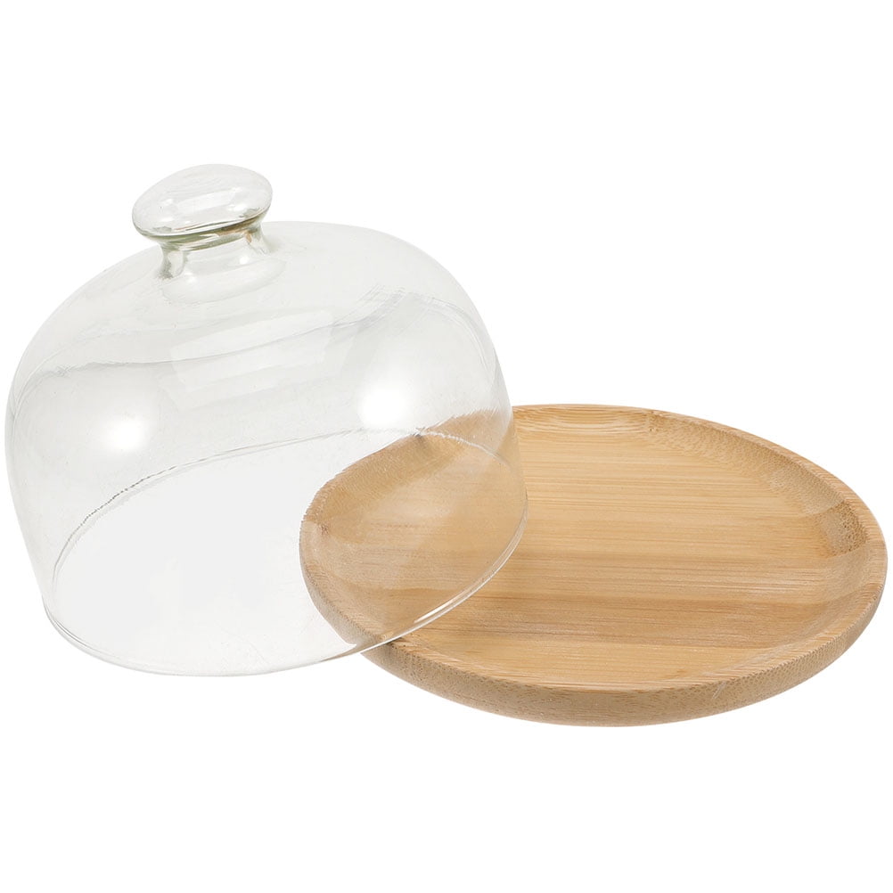 HOOWIFFY Transparent Glass Cake Tray with Dome Cover for Food Storage and Display, 1 Set