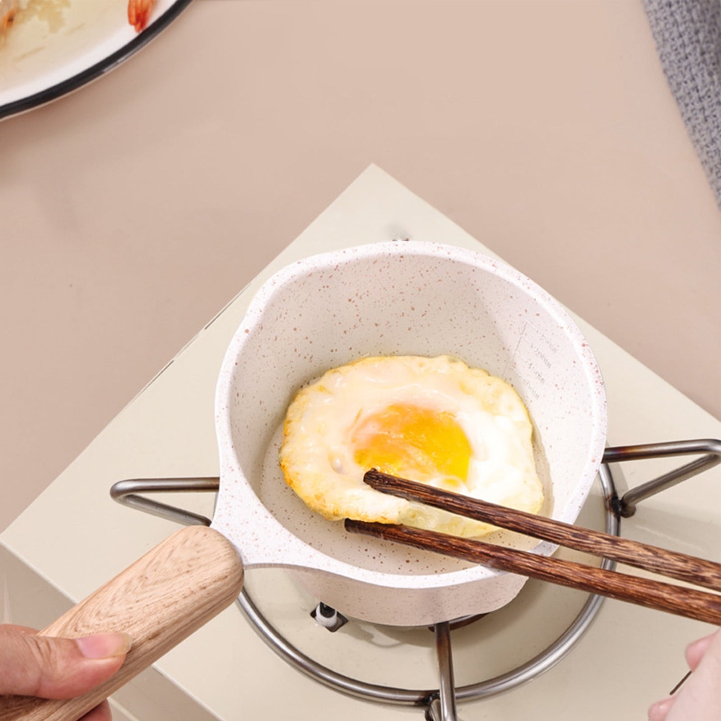 Chmadoxn Kitchen Supplies Saucepan Nonstick Pan Small Soup Pots for Cooking, Milk Pot Compatible for All Stoves, Milk Pan with Removeable Handle, Oven& Dishwasher Safe 3.34×2.16 in White
