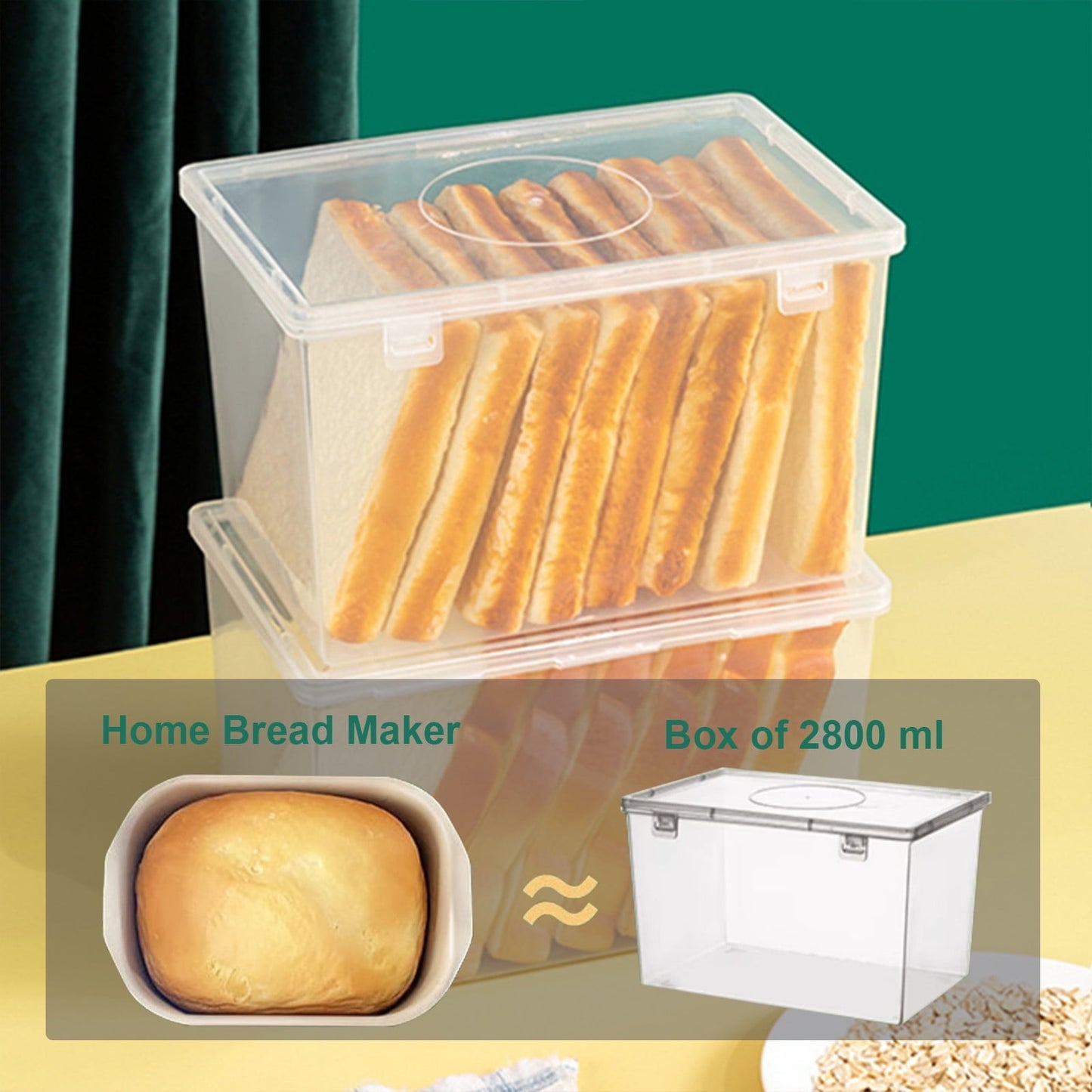 Lksixu Storage Bins with Lids Airtight Bread Storage Containers Bread Bin Plastic Reusable Loaf Cake Clear Bread Dispenser Fresh Bread Organizer Bin （7.48×5.12 in）