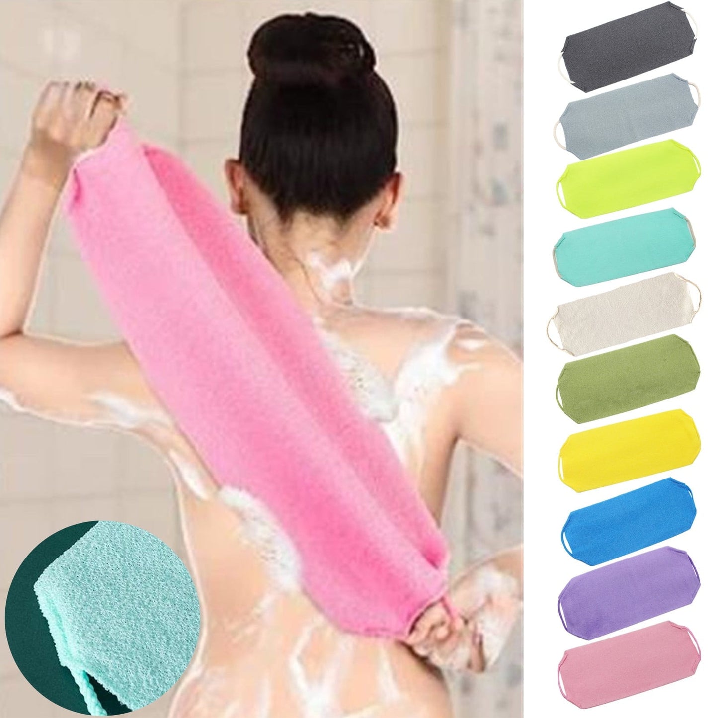 Chmadoxn Back Scrub for Shower Exfoliating Washcloth Back Cloth Body Extended Length Scrub Towel Nylon Exfoliating Stretchable Pull Strap Wash Cloth for Bath Body Scrub Washcloth 17.7×7.9 in Dark Gray