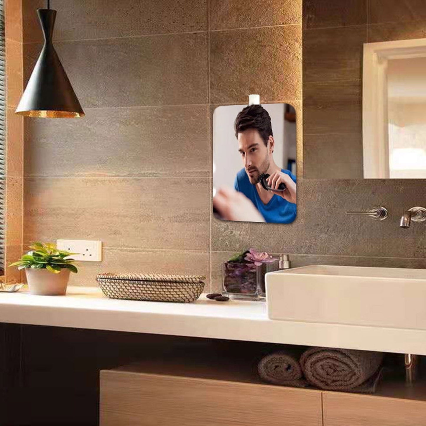 Chmadoxn Large Fogless Shower Mirror （9.84×7.87 inch）, Includes 1 Adhesive Hooks, Anit-Fog Shower Mirror, Shower Makeup Shave Mirror, Frameless Shower Mirror, Wall Hanging Mirror