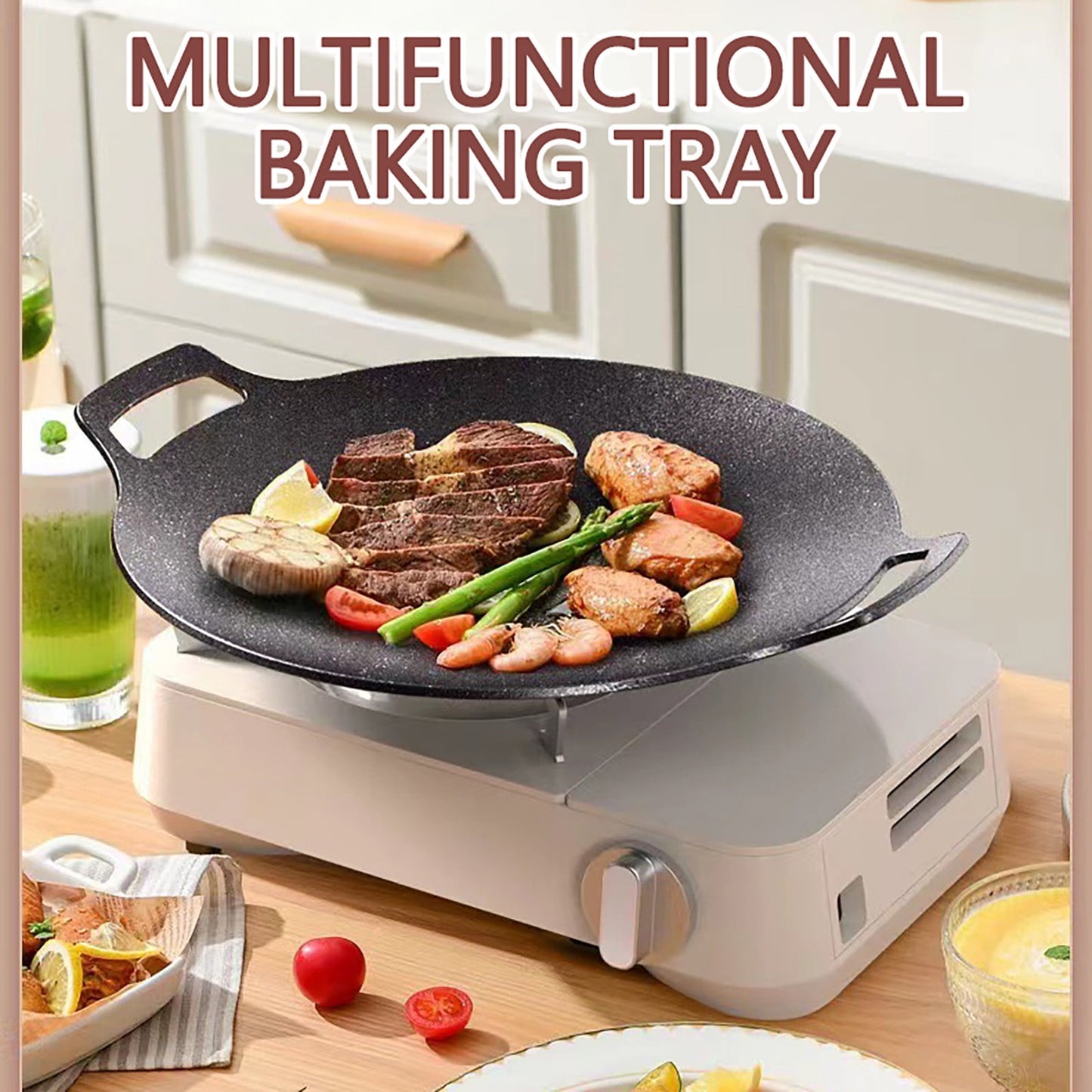 Chmadoxn Diameter 10.9 inch Universal Cast Iron Grill Pan, Large Round Cast Iron Pan with Two Handles, Multifunctional Frying Pan 10.9" A