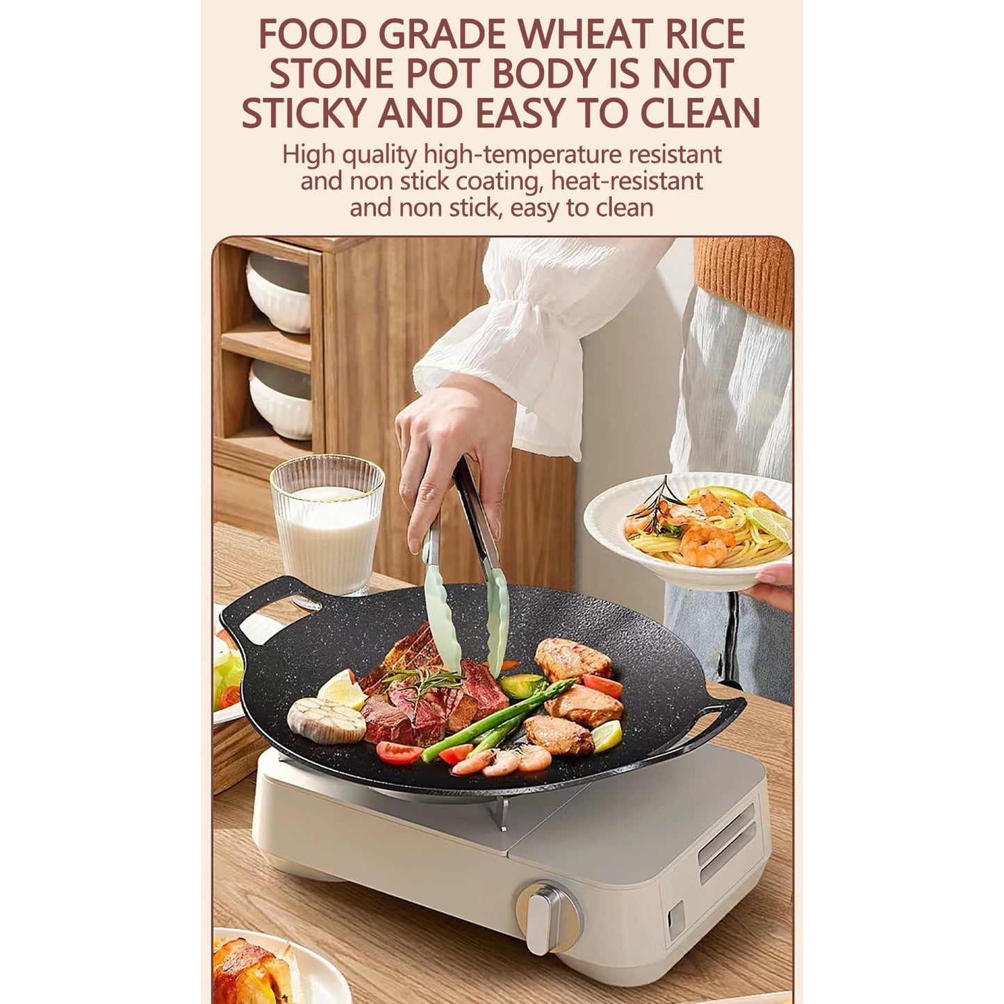 Chmadoxn Diameter 10.9 inch Universal Cast Iron Grill Pan, Large Round Cast Iron Pan with Two Handles, Multifunctional Frying Pan As Show B