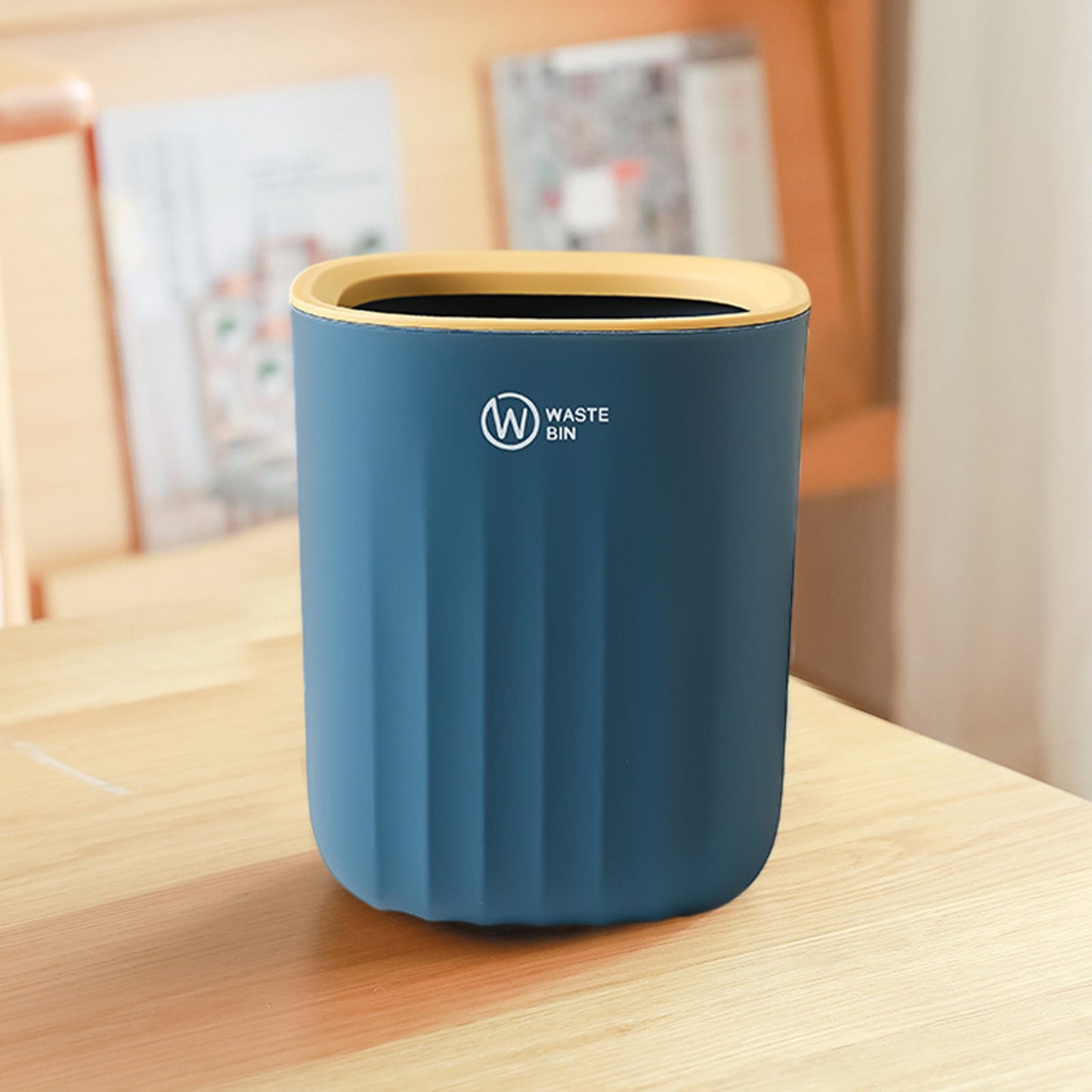 Chmadoxn Bathroom Trash Can, Plastic Rectangular Garbage Can for Kitchen, Bedroom, Living Room, Small Indoor Waste Basket 4.52×5.9 in Blue