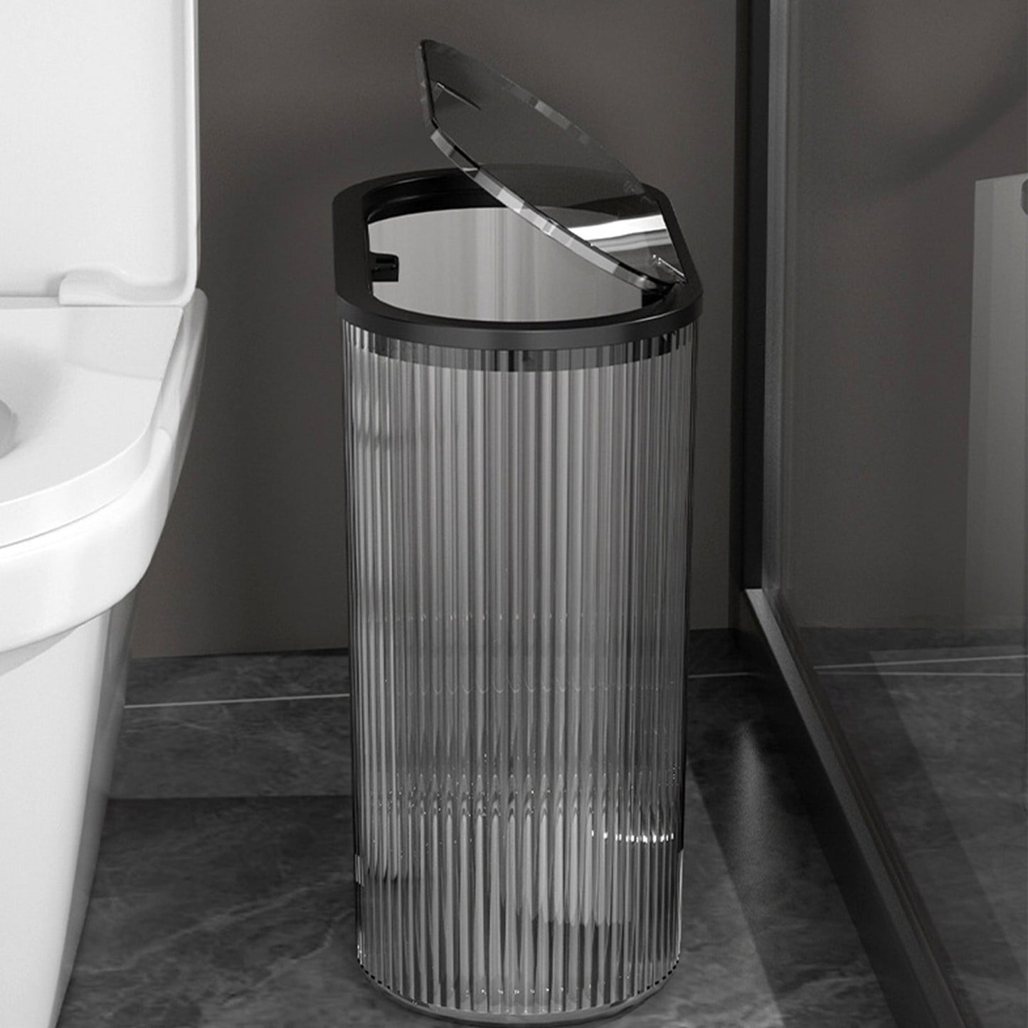 Chmadoxn Transparent Trash Can, Bathroom Trash Cans with Lids, Plastic Slim Waste Basket with Press Top Lid, Clear Garbage Can for Bathroom, Bedroom, Kitchen,Home,Office 11.22×11.73×5.62 in Clear