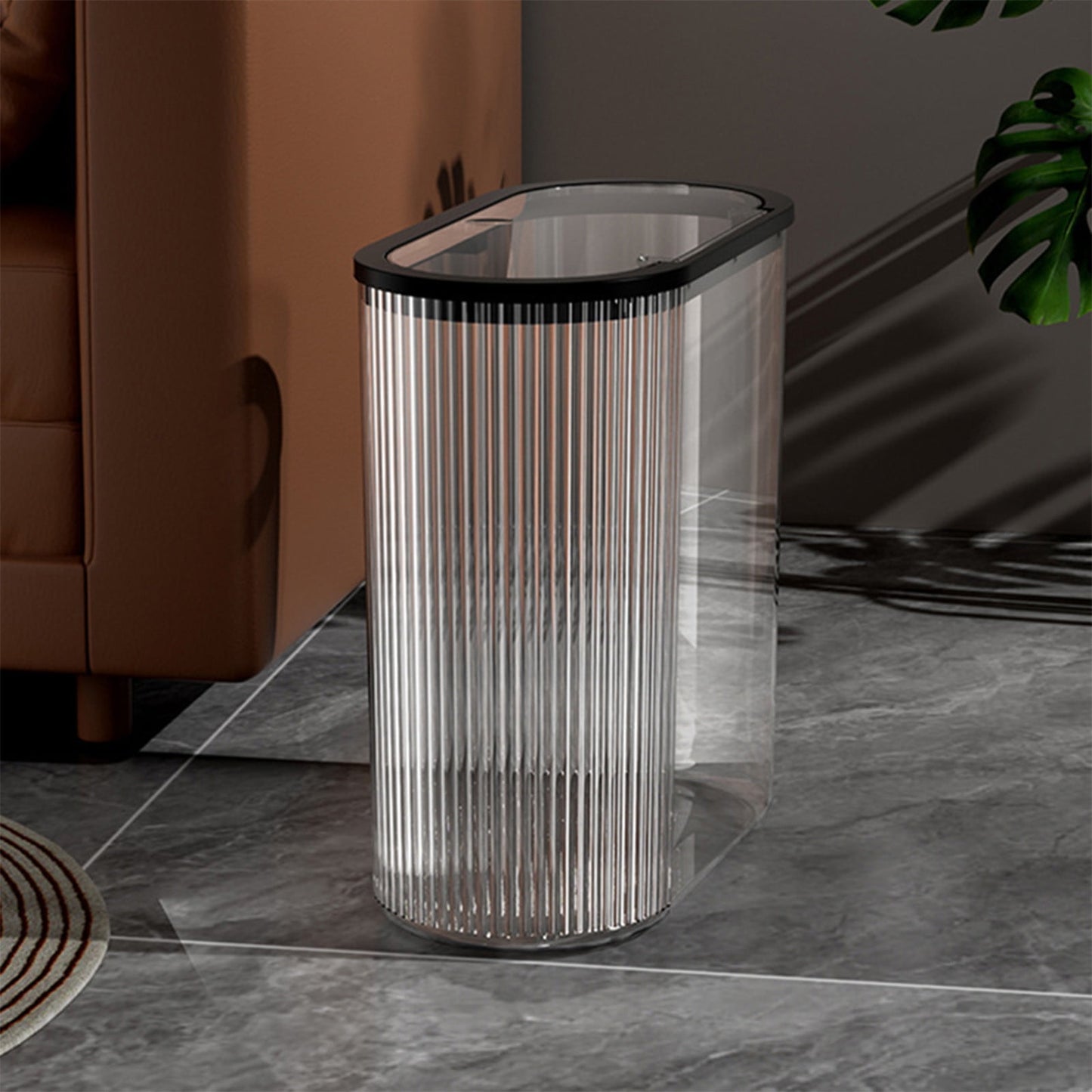 Chmadoxn Transparent Trash Can, Bathroom Trash Cans with Lids, Plastic Slim Waste Basket with Press Top Lid, Clear Garbage Can for Bathroom, Bedroom, Kitchen,Home,Office 11.22×11.73×5.62 in Clear