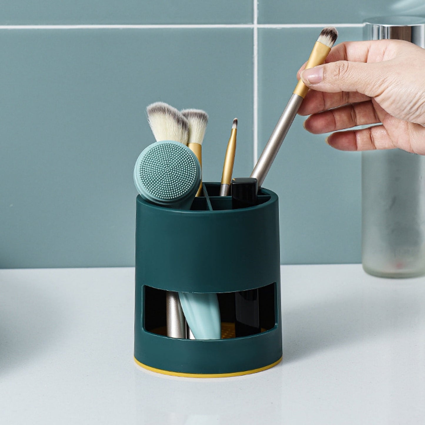 Chmadoxn Small Toothbrush Holder for Bathroom for Easy Clean 4 Slots Electric Toothbrush & Toothpaste Caddy for Family & Kids on Bathroom Vanity, Sink, and countertop 3.9×4.3 in White