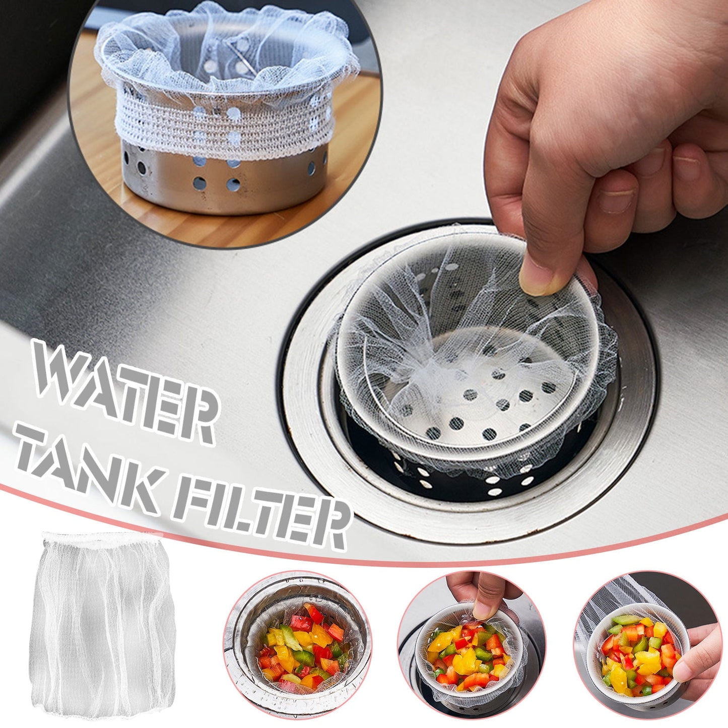 Chmadoxn 100 PCS Disposable Kitchen Sink Filter Nets 1mm Mesh Strainer Bags for Efficient Anti-Clogging, Food Catcher Screen Filters in Kitchen Sink Basket As Show B