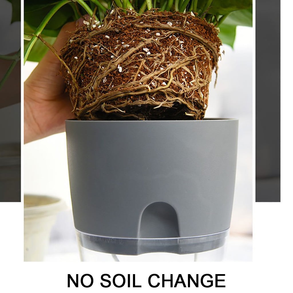 Darzheoy Self Watering Planter, 4 Inch Self Watering Pots for Indoor Plants, Self Watering Planters with Wick Rope for All House Herbs, Plants, Violets and Dahlias Gray