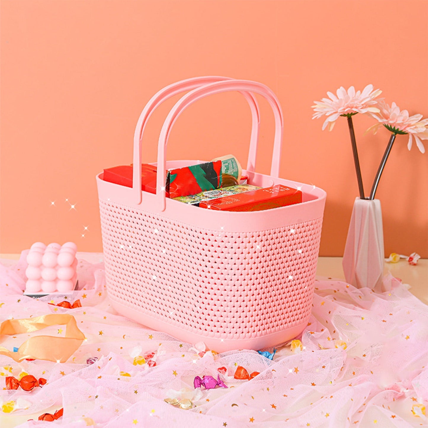 Chmadoxn Portable Shower Tote Plastic Storage Basket with Handle Box Organizer Bin for Bathroom, Pantry, Kitchen, College Dorm (11.22×7.09×7.09 inch) 11.22" x 7.09" x 7.09" Orange