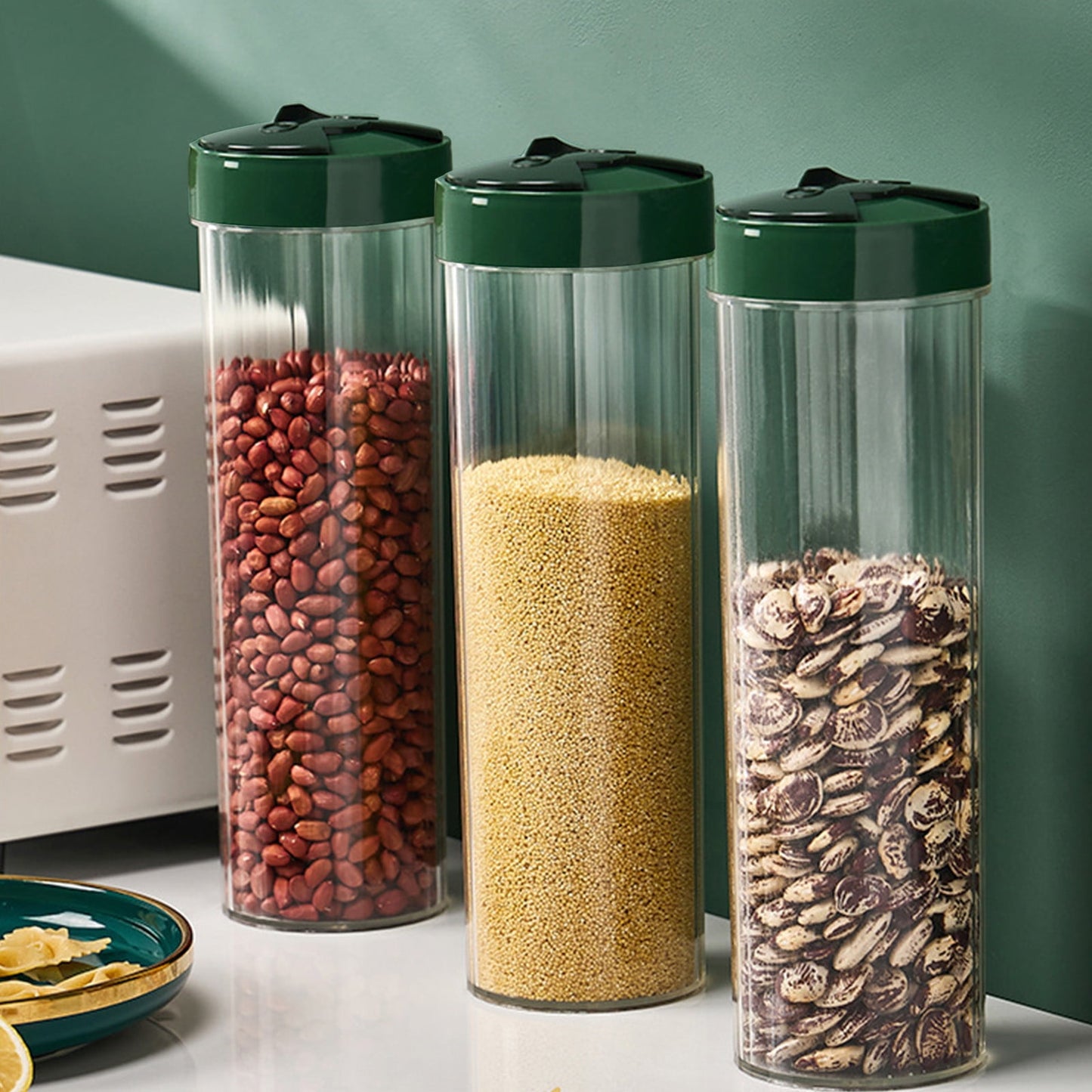 Chmadoxn Storage Container With Lid, Tall Clear Airtight Food Storage Jar with Lid Kitchen Pantry Storage Container for Spaghetti Jars Flour Cereals Coffee Beans As Show A
